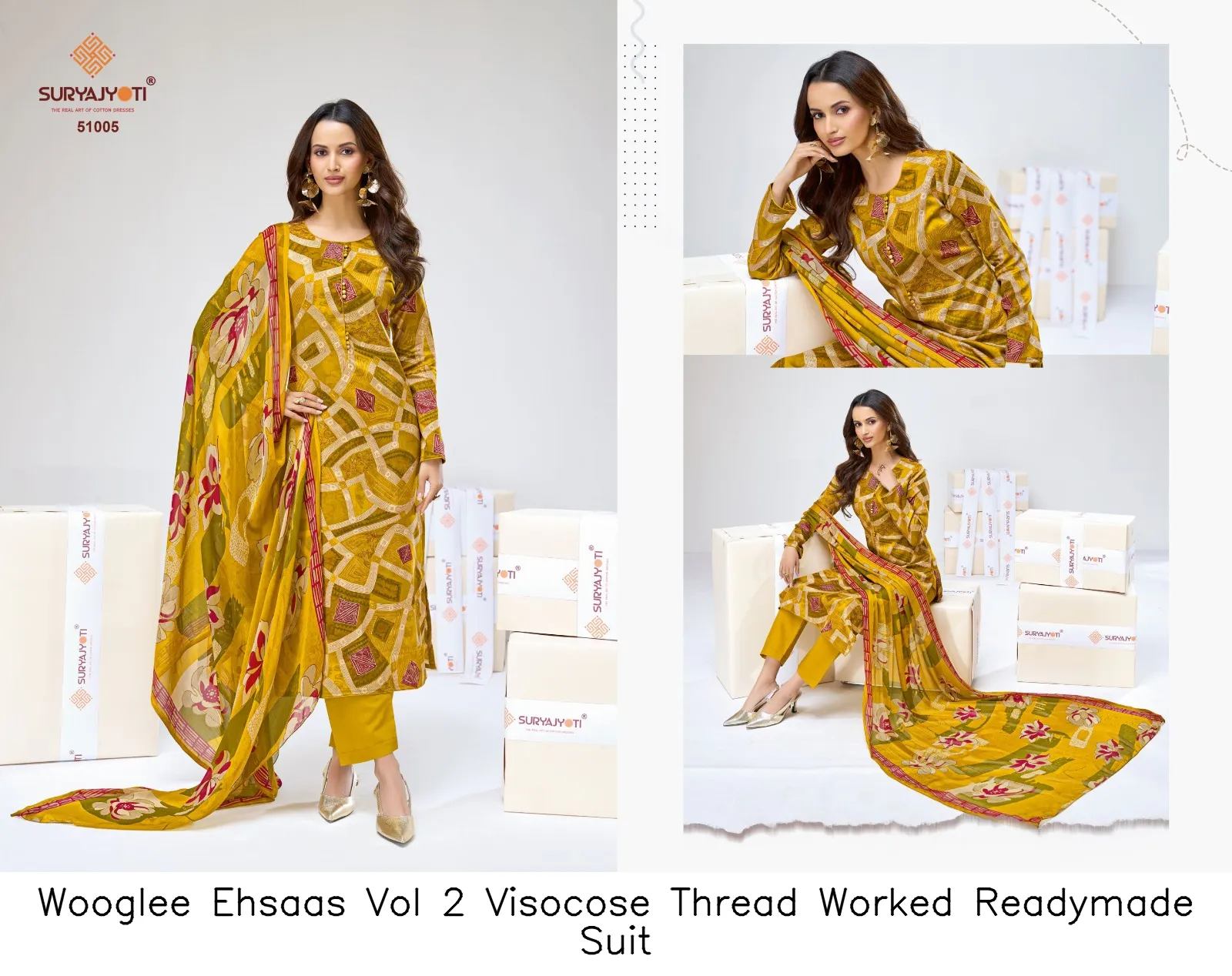 Wooglee Ehsaas Vol 2 Visocose Thread Worked Readymade Suit — Wholesale Dress Material, Wooglee wholesale from Surat - Gallery Image 4