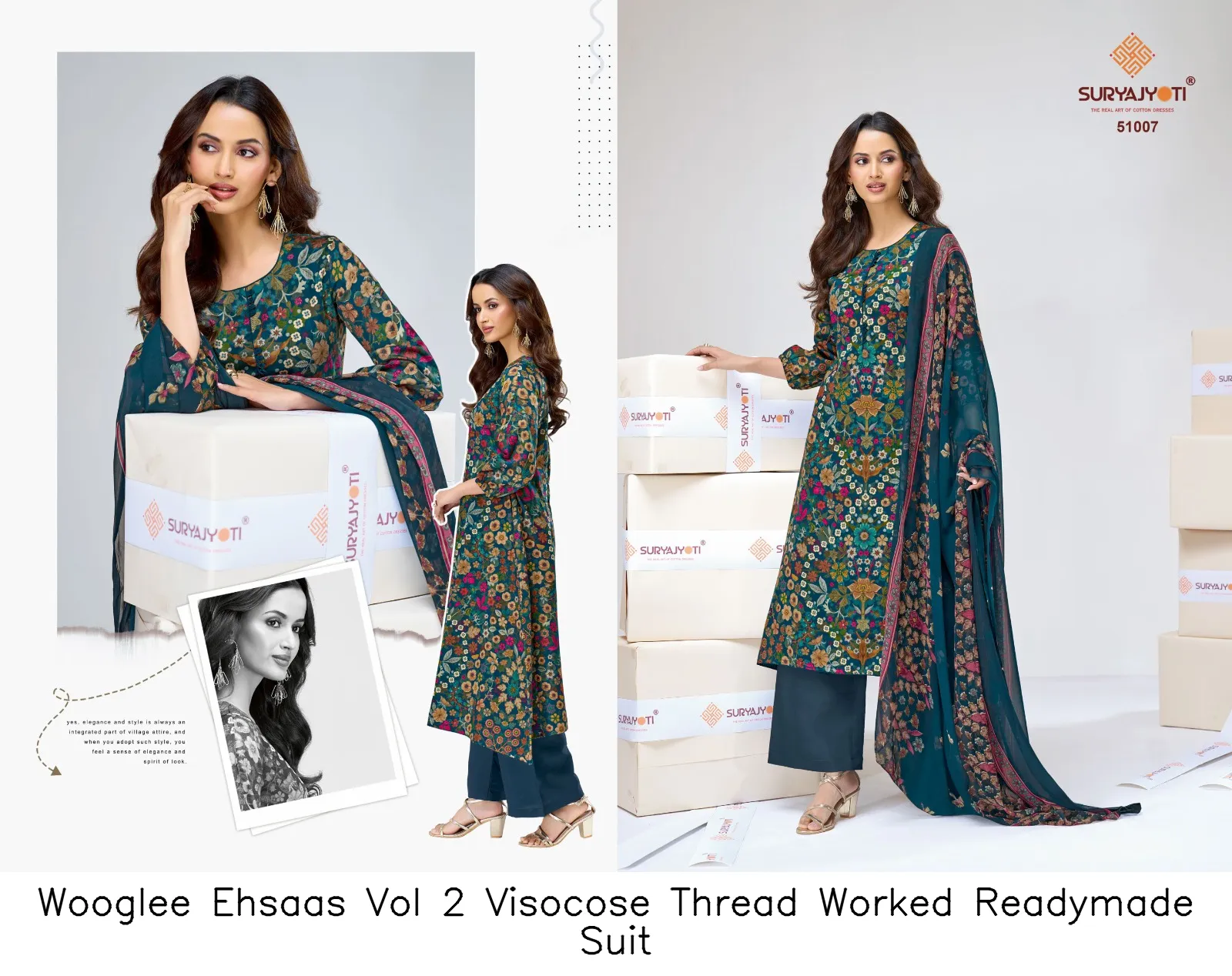 Wooglee Ehsaas Vol 2 Visocose Thread Worked Readymade Suit — Wholesale Dress Material, Wooglee wholesale from Surat - Gallery Image 6