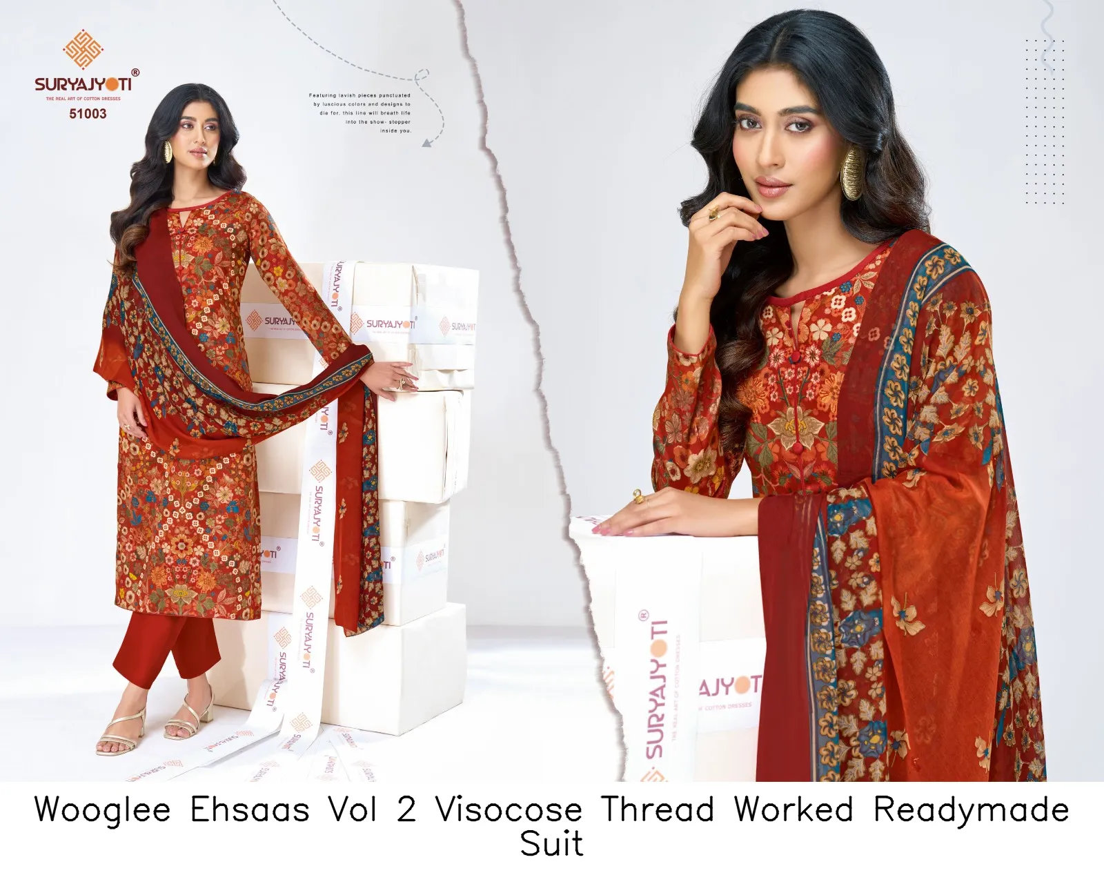 Wooglee Ehsaas Vol 2 Visocose Thread Worked Readymade Suit — Wholesale Dress Material, Wooglee wholesale from Surat - Gallery Image 8
