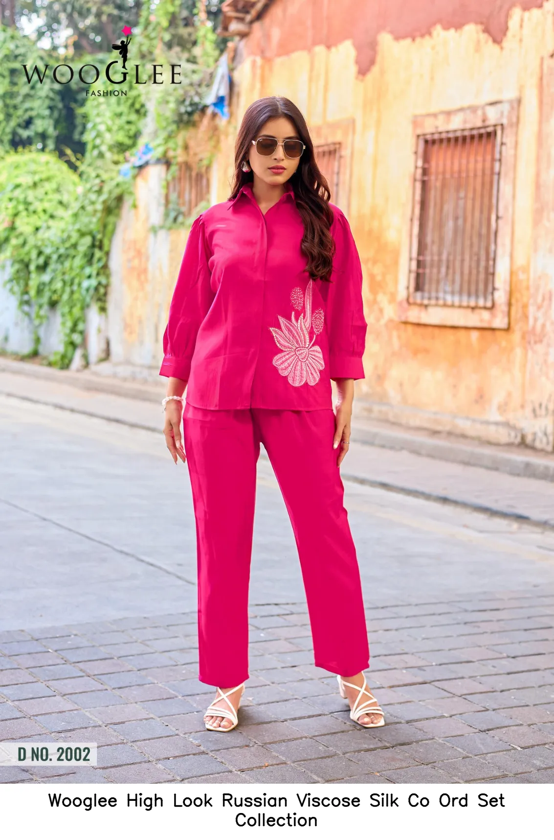 Wooglee High Look Russian Viscose Silk Co Ord Set Collection — Wholesale Cotton Kurti Pant Set, Wooglee wholesale from Surat — view 3