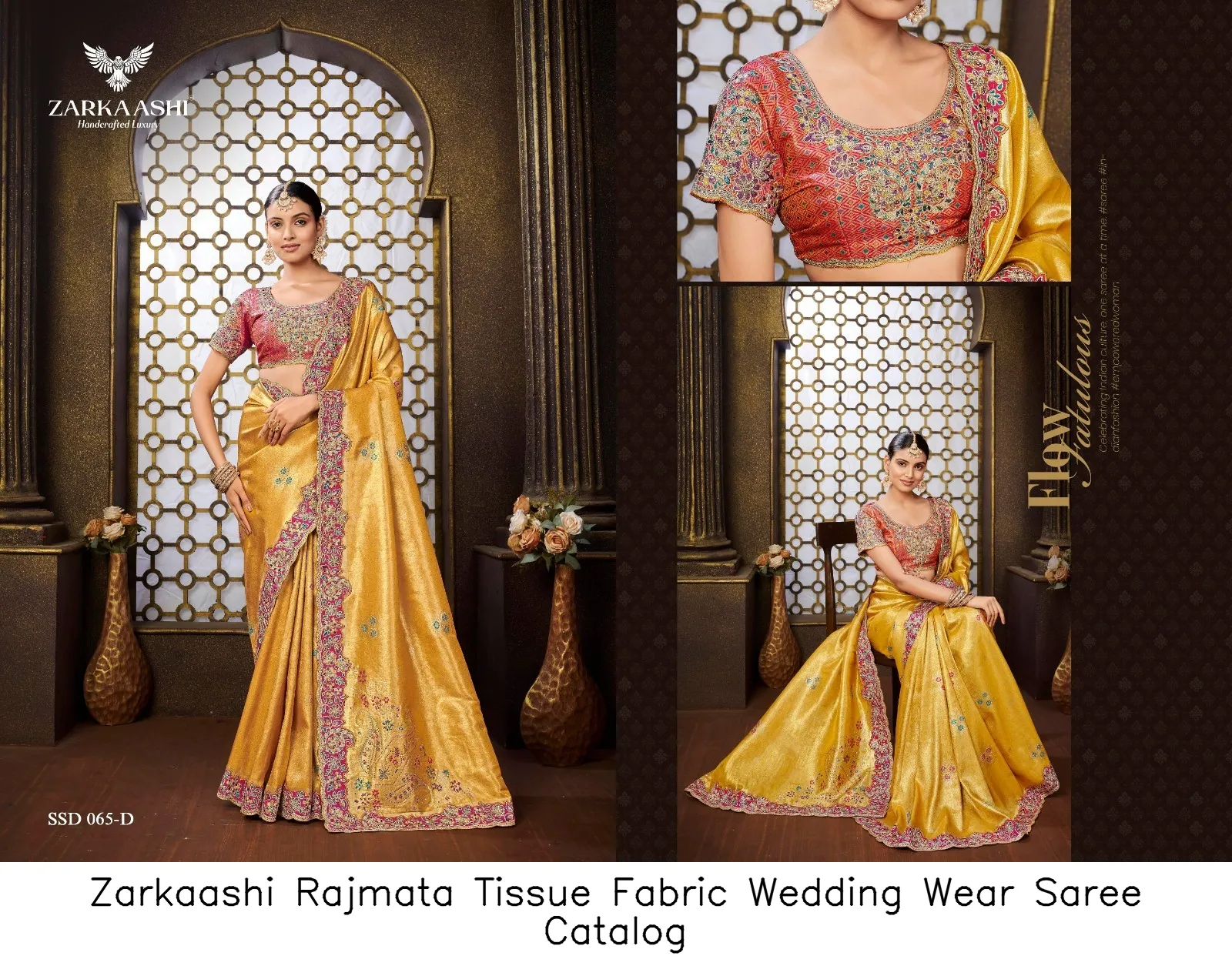 Zarkaashi Rajmata Tissue Fabric Wedding Wear Saree Catalog — Wholesale Sarees, Zarkaashi wholesale from Surat — view 2