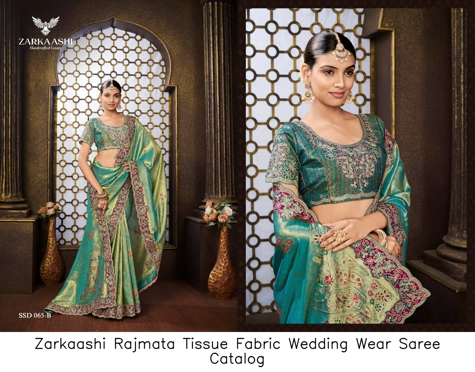 Zarkaashi Rajmata Tissue Fabric Wedding Wear Saree Catalog — Wholesale Sarees, Zarkaashi wholesale from Surat — view 4