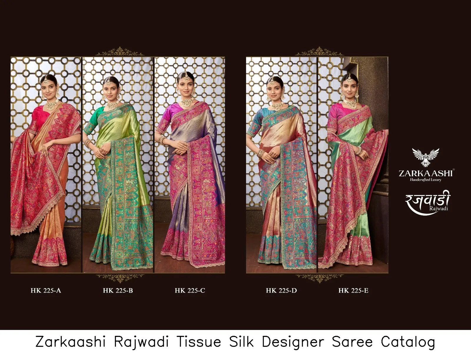 Zarkaashi Rajwadi Tissue Silk Designer Saree Catalog — Wholesale Sarees, Zarkaashi wholesale from Surat — view 3