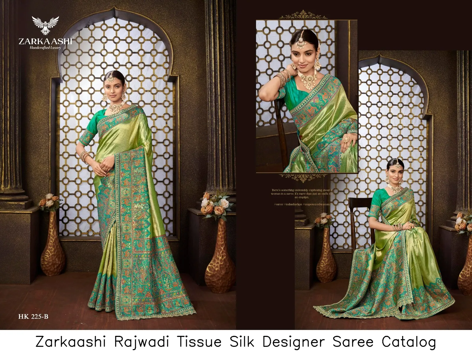 Zarkaashi Rajwadi Tissue Silk Designer Saree Catalog — Wholesale Sarees, Zarkaashi wholesale from Surat — view 4