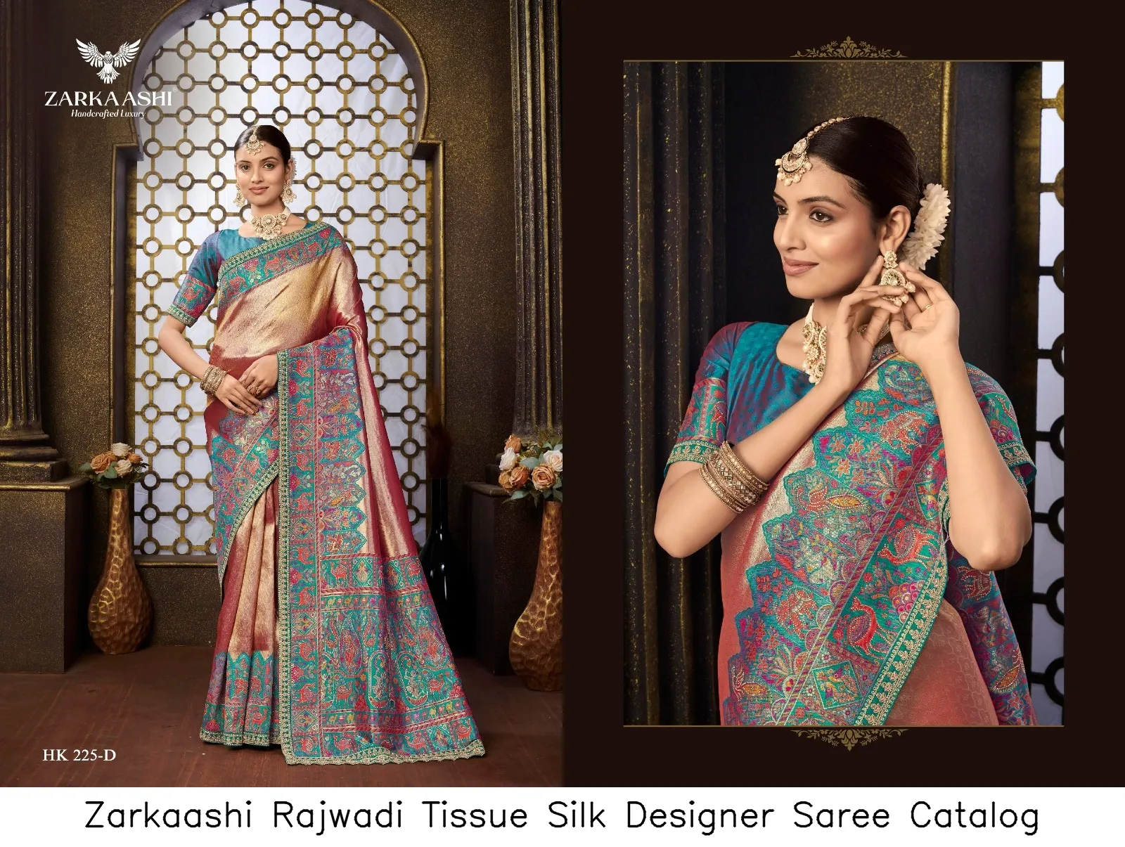 Zarkaashi Rajwadi Tissue Silk Designer Saree Catalog — Wholesale Sarees, Zarkaashi wholesale from Surat — view 6