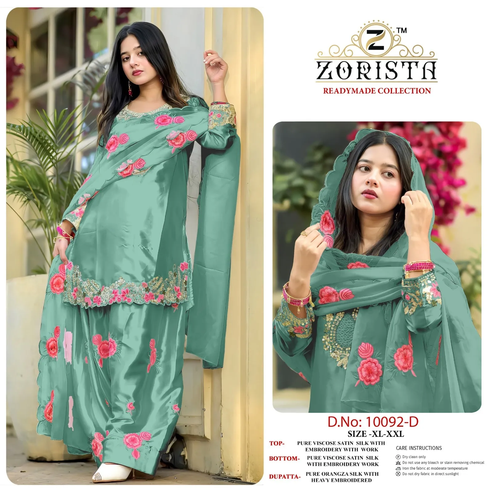 Zorista 10092 A To D Pure Satin Heavy Embroidered Salwar Kameez