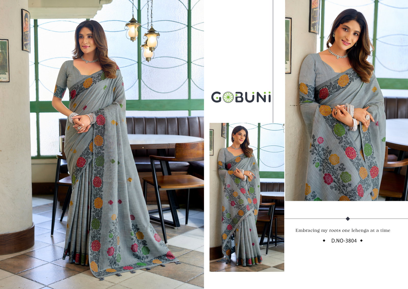 Gobuni Suman Linen Jacquard Handloom Saree Collection — Wholesale Sarees, Gobuni wholesale from Surat — view 7