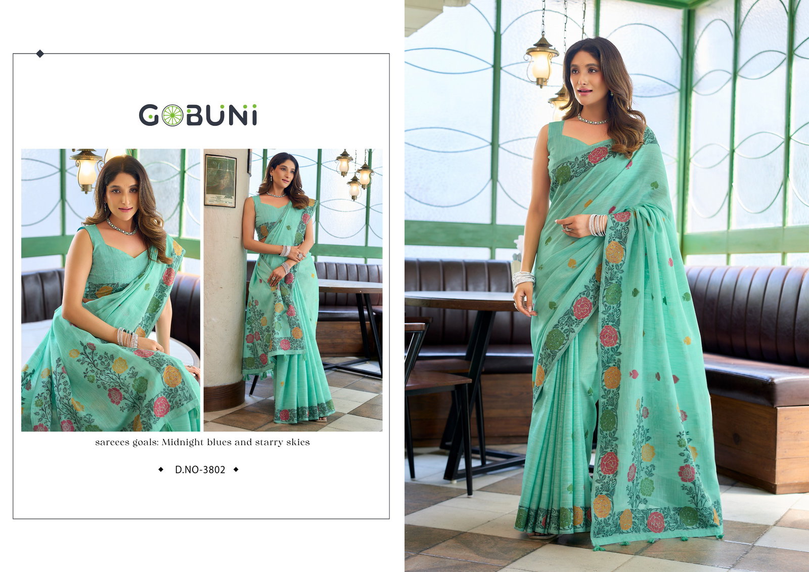 Gobuni Suman Linen Jacquard Handloom Saree Collection — Wholesale Sarees, Gobuni wholesale from Surat — view 6