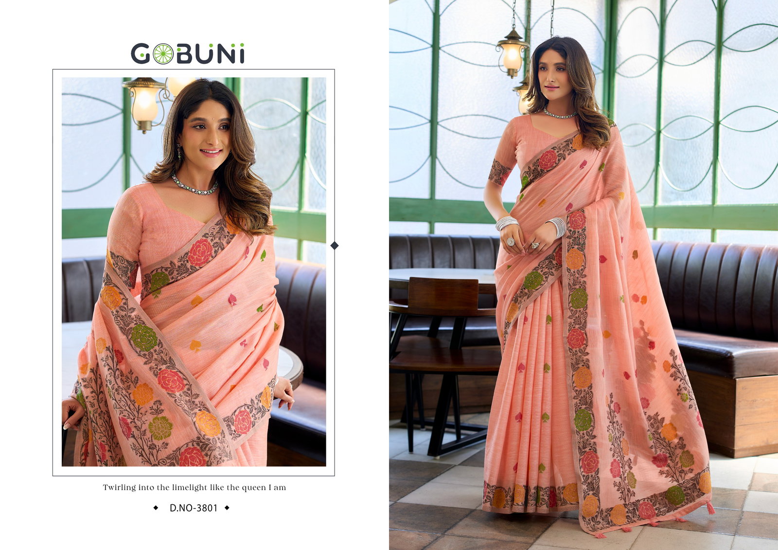 Gobuni Suman Linen Jacquard Handloom Saree Collection — Wholesale Sarees, Gobuni wholesale from Surat — view 5