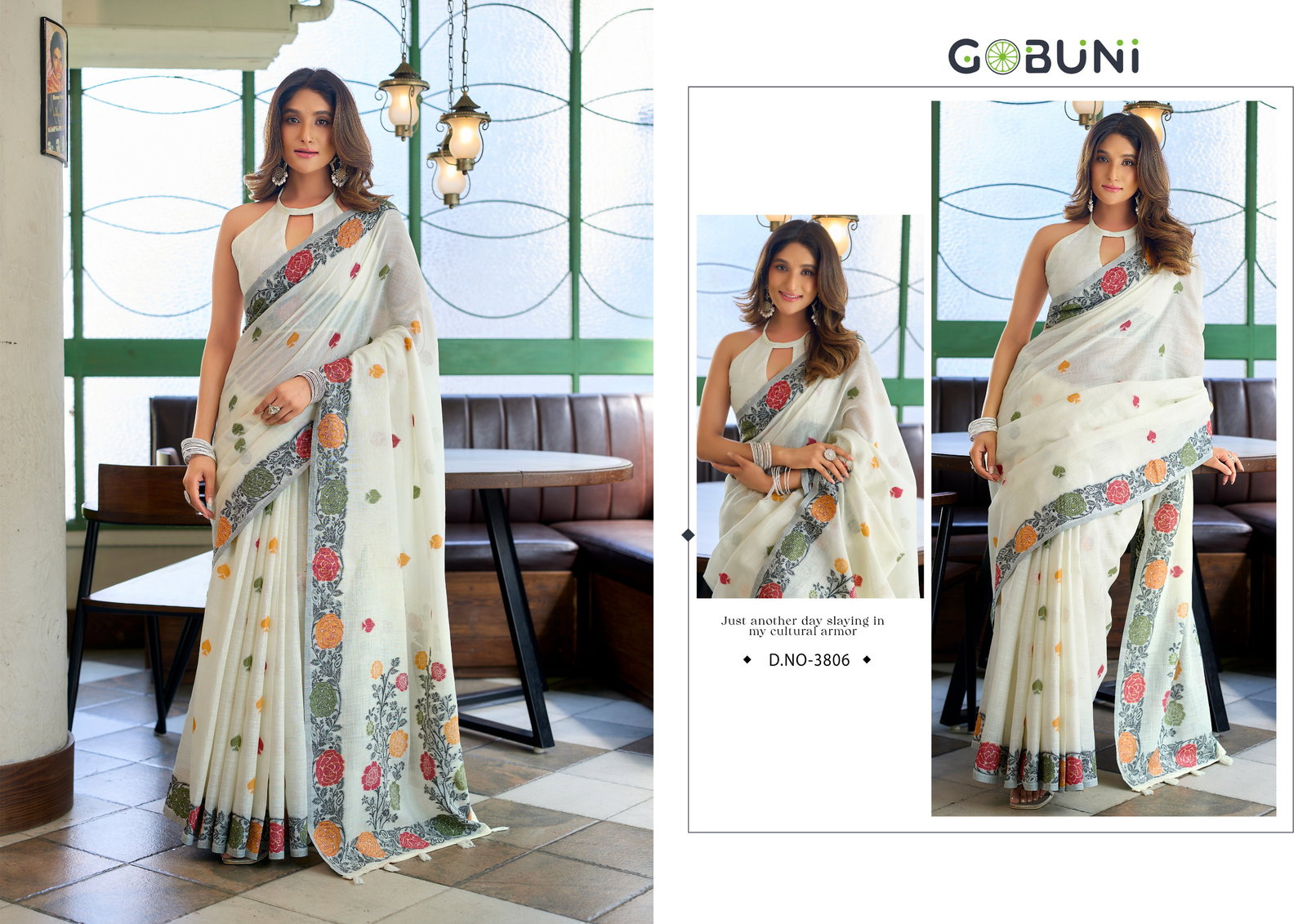 Gobuni Suman Linen Jacquard Handloom Saree Collection — Wholesale Sarees, Gobuni wholesale from Surat — view 4