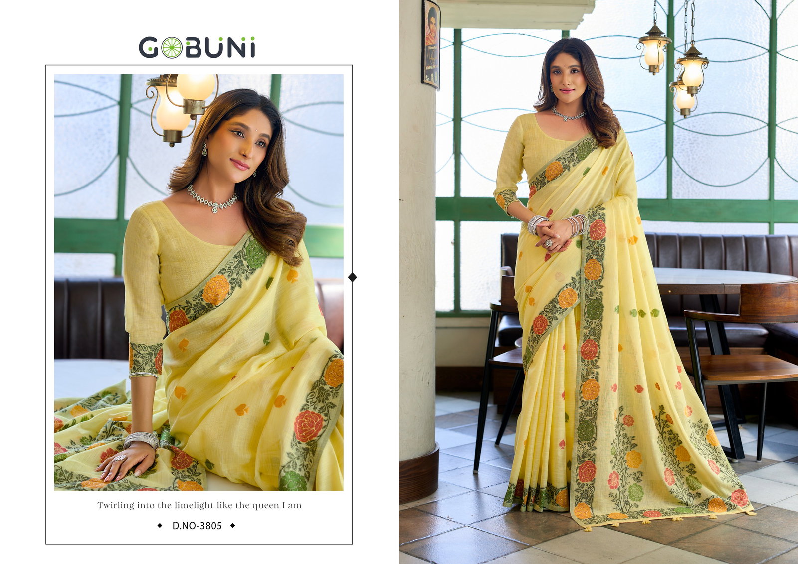 Gobuni Suman Linen Jacquard Handloom Saree Collection — Wholesale Sarees, Gobuni wholesale from Surat — view 2