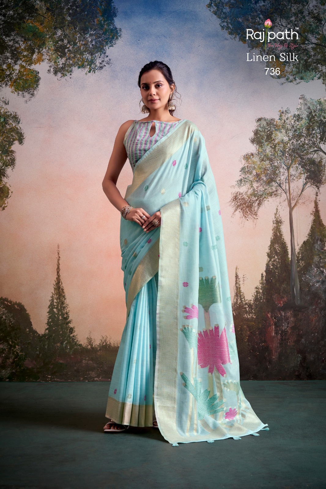 Rajpath Soloni Linen Silk Flower Printed Saree — Wholesale Sarees, Rajpath wholesale from Surat — view 5