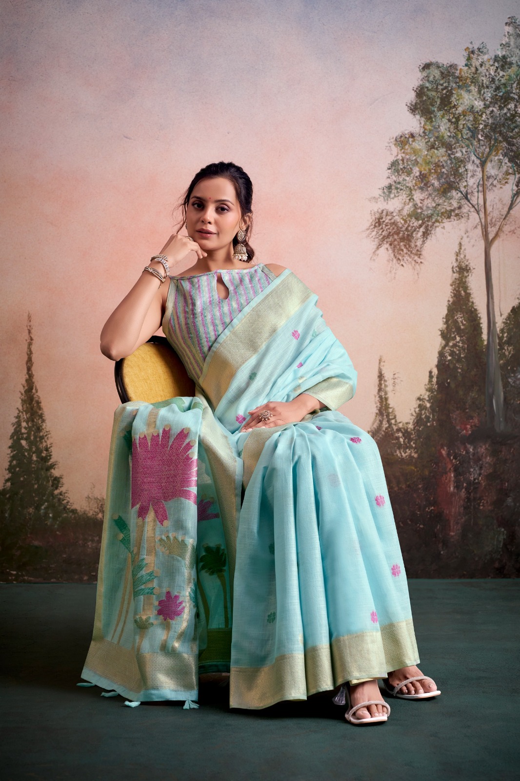 Rajpath Soloni Linen Silk Flower Printed Saree — Wholesale Sarees, Rajpath wholesale from Surat — view 6