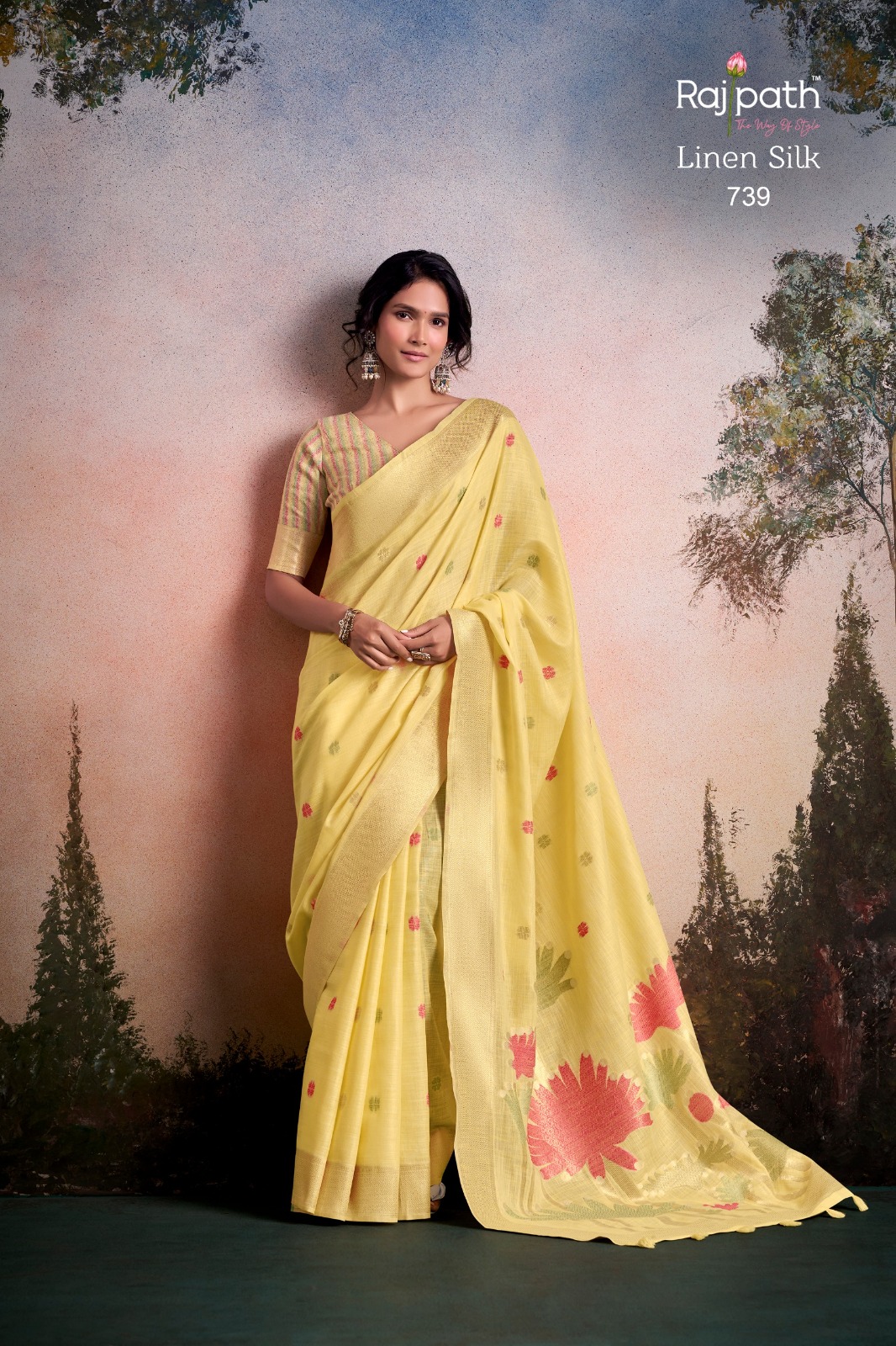 Rajpath Soloni Linen Silk Flower Printed Saree — Wholesale Sarees, Rajpath wholesale from Surat — view 7