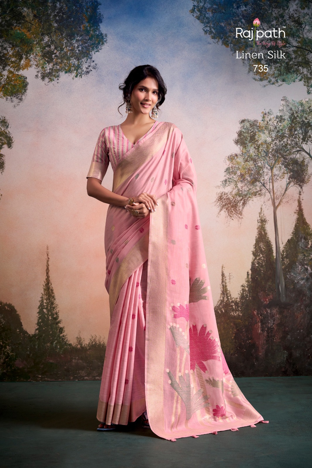 Rajpath Soloni Linen Silk Flower Printed Saree — Wholesale Sarees, Rajpath wholesale from Surat — view 4