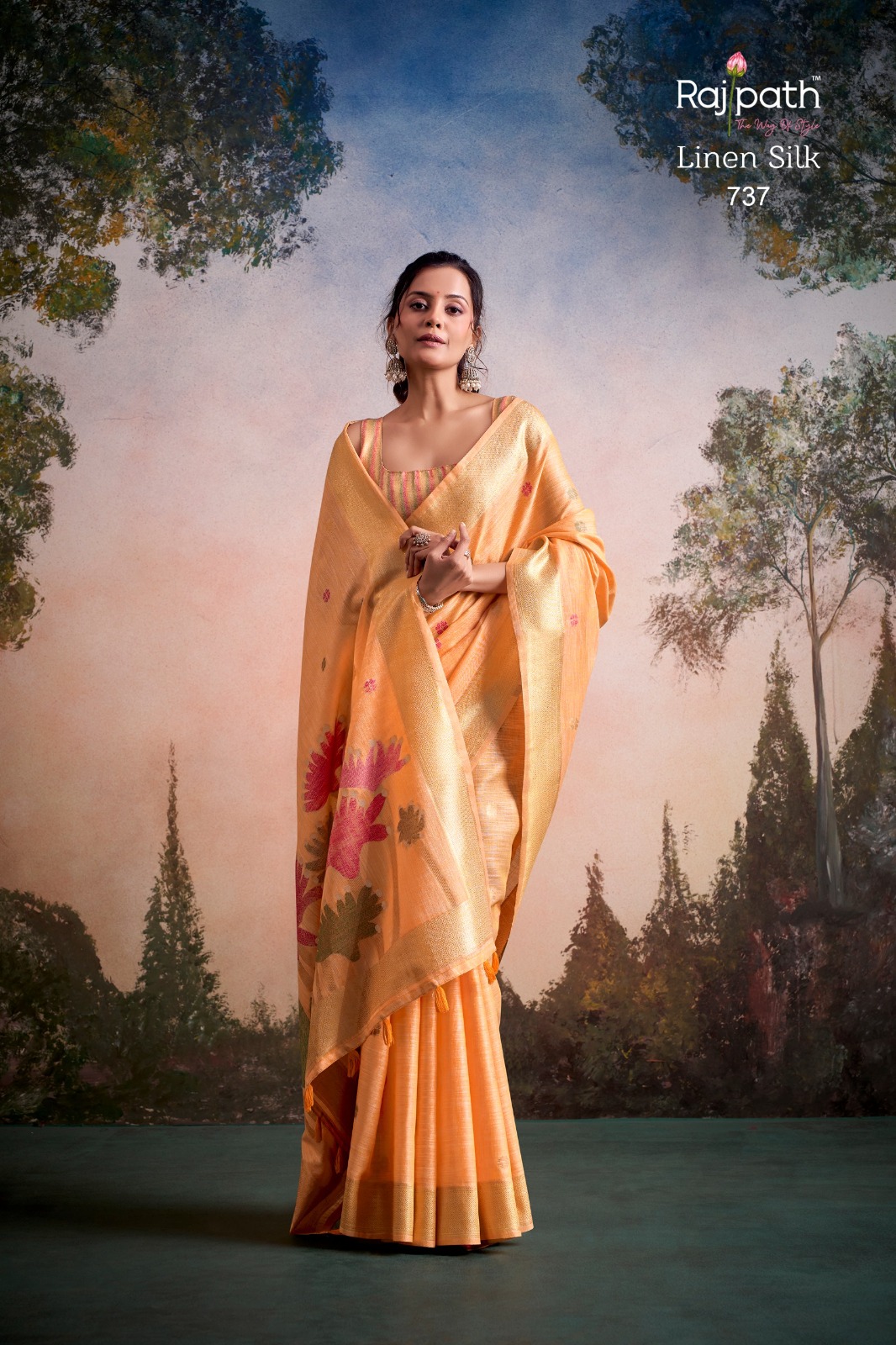Rajpath Soloni Linen Silk Flower Printed Saree — Wholesale Sarees, Rajpath wholesale from Surat — view 10