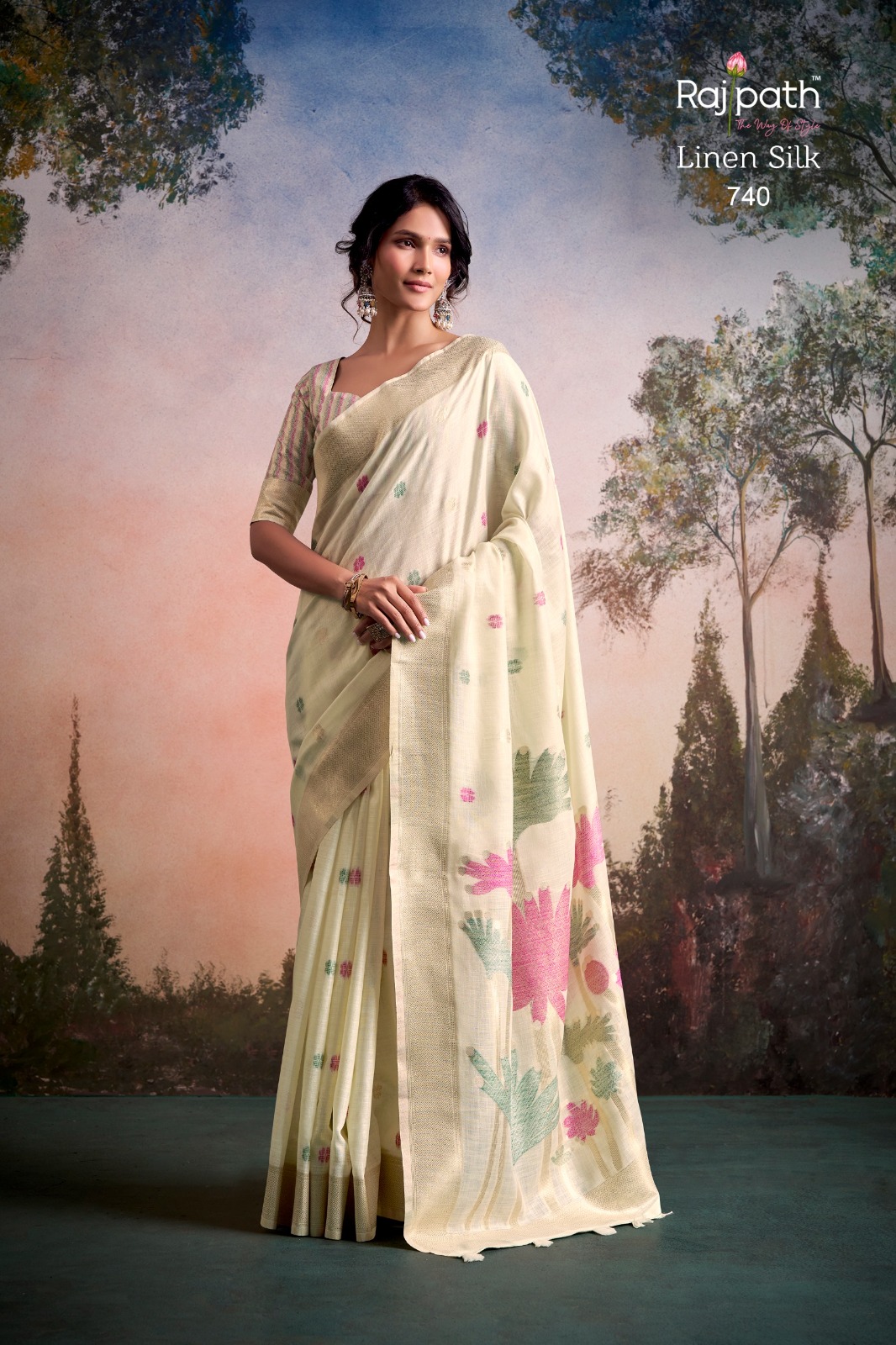 Rajpath Soloni Linen Silk Flower Printed Saree — Wholesale Sarees, Rajpath wholesale from Surat — view 2