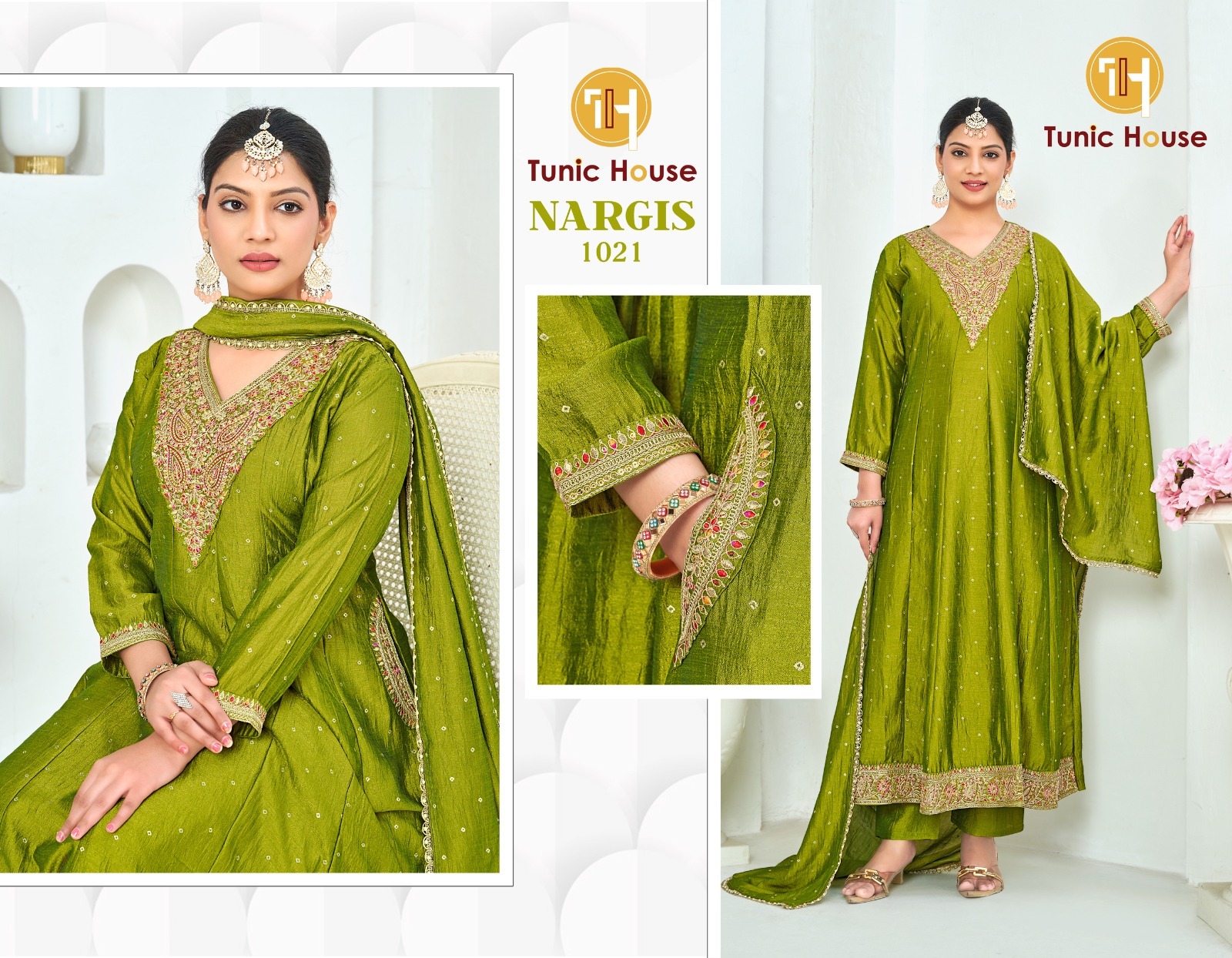 Tunic House Nargis Vichitra Silk Anarkali Readymade Salwar Suit — Wholesale Anarkali Kurti, Tunic House wholesale from Surat — view 4