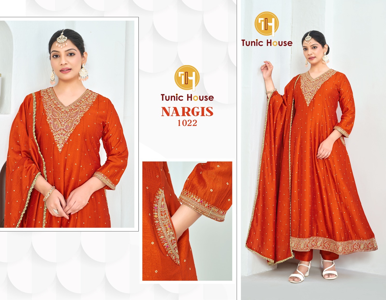 Tunic House Nargis Vichitra Silk Anarkali Readymade Salwar Suit — Wholesale Anarkali Kurti, Tunic House wholesale from Surat — view 5