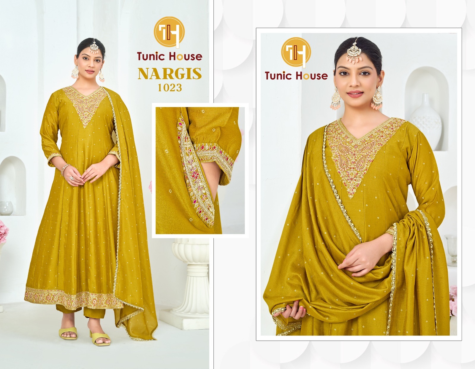 Tunic House Nargis Vichitra Silk Anarkali Readymade Salwar Suit — Wholesale Anarkali Kurti, Tunic House wholesale from Surat — view 3