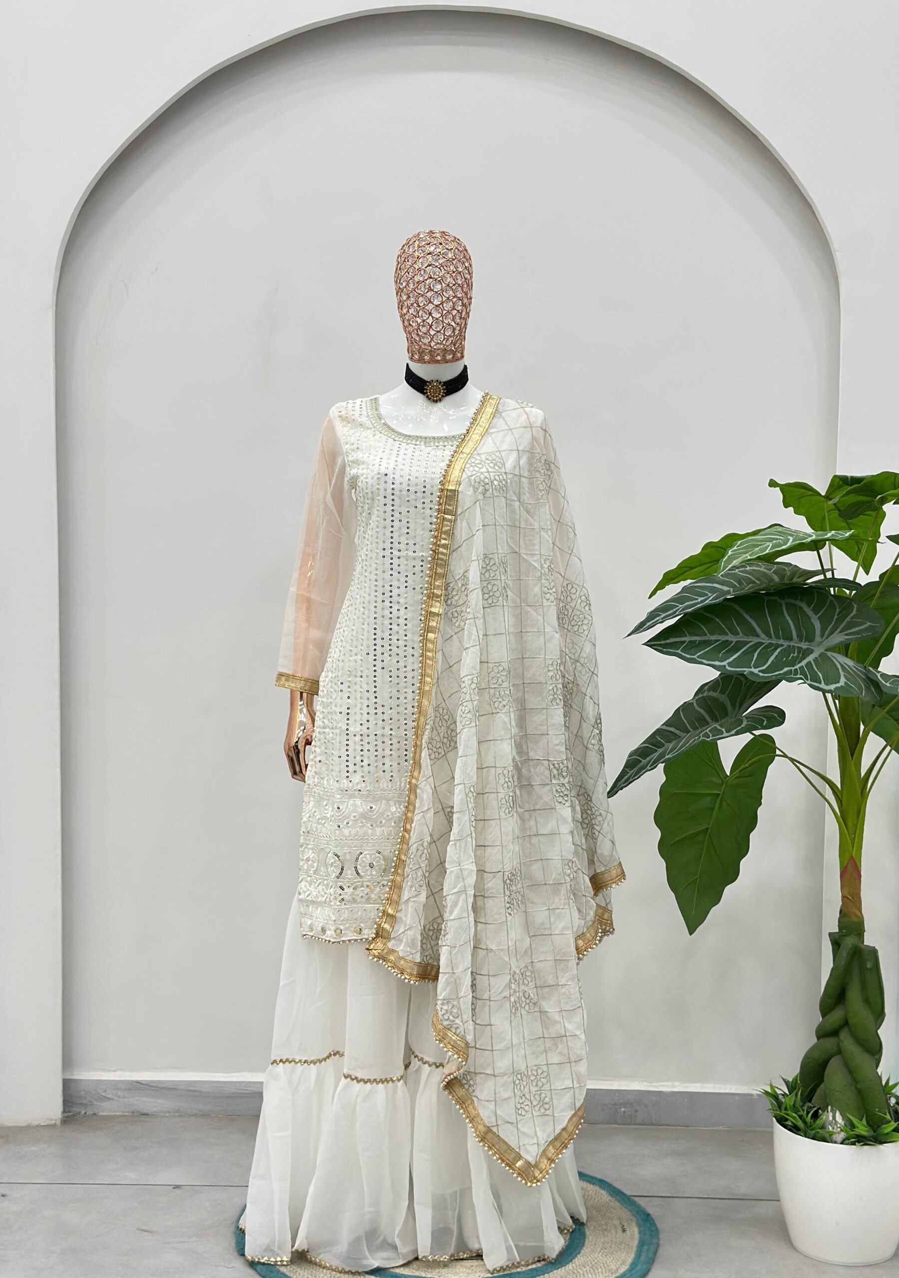 5065 Beautiful embroidery with sequence Pakistani Sharara Suit — Wholesale Readymade Suit, Vardan Ethnic wholesale from Surat — view 4