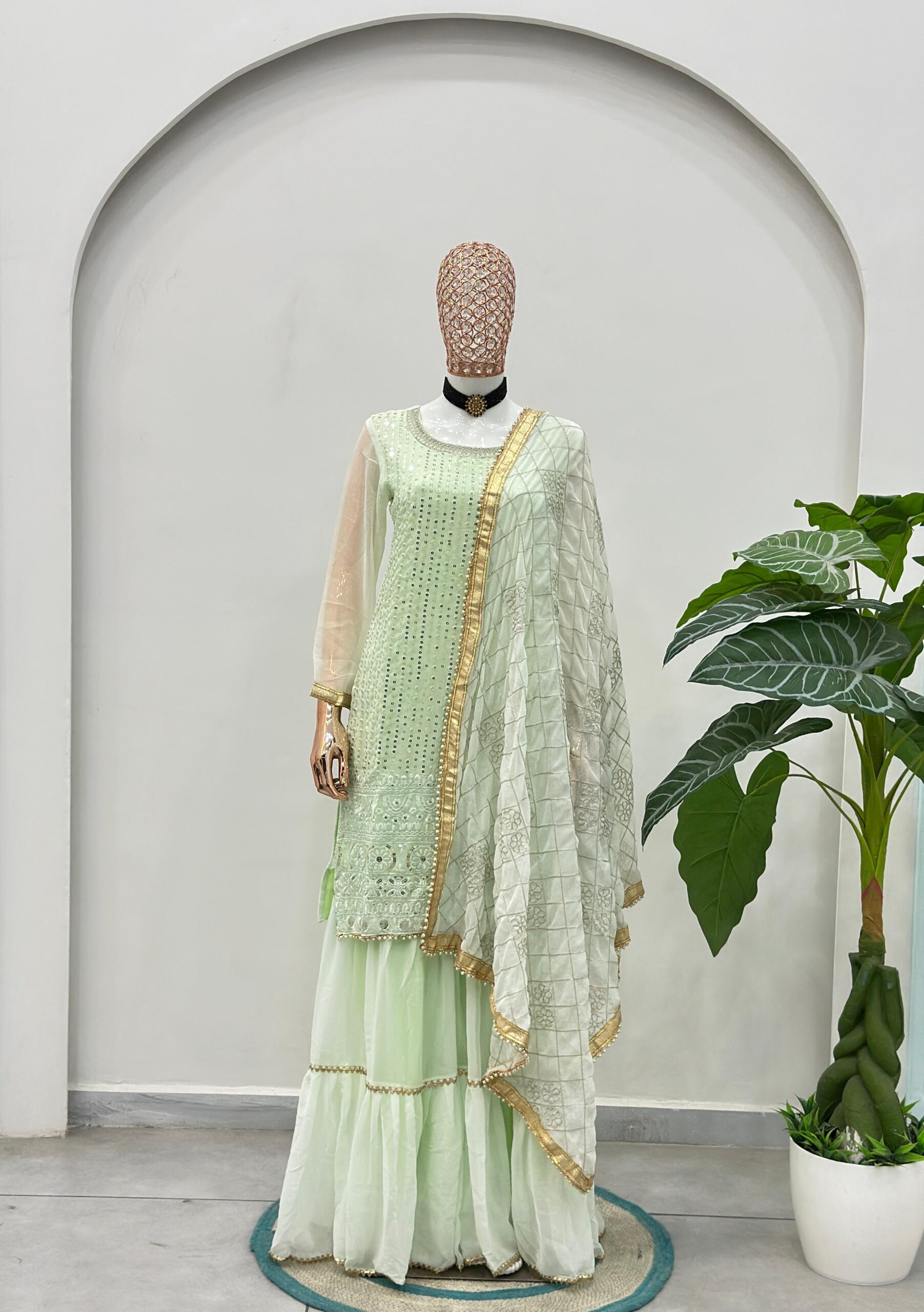 5065 Beautiful embroidery with sequence Pakistani Sharara Suit