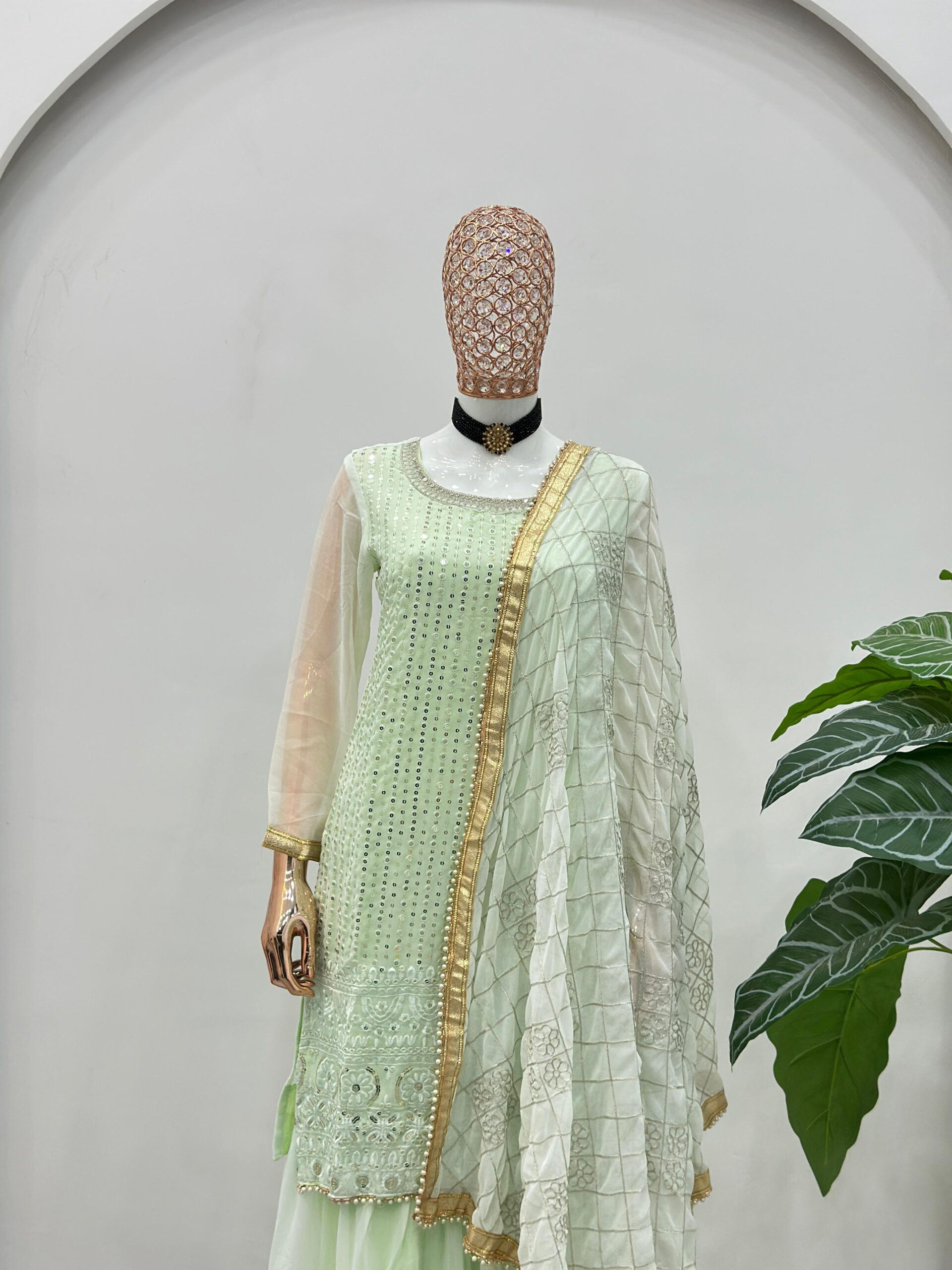 5065 Beautiful embroidery with sequence Pakistani Sharara Suit — Wholesale Readymade Suit, Vardan Ethnic wholesale from Surat — view 2