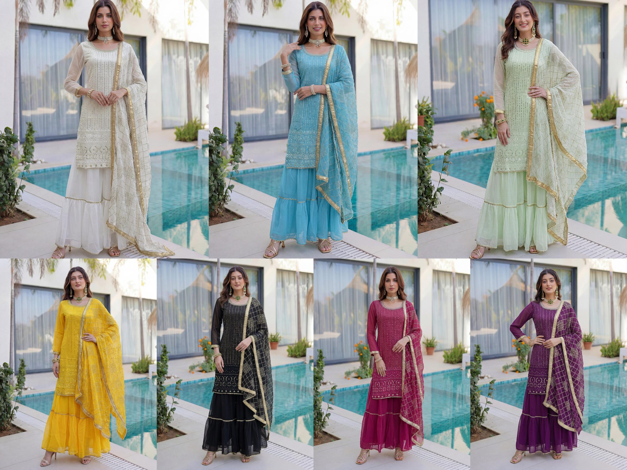 5065 Beautiful embroidery with sequence Pakistani Sharara Suit — Wholesale Readymade Suit, Vardan Ethnic wholesale from Surat — view 13