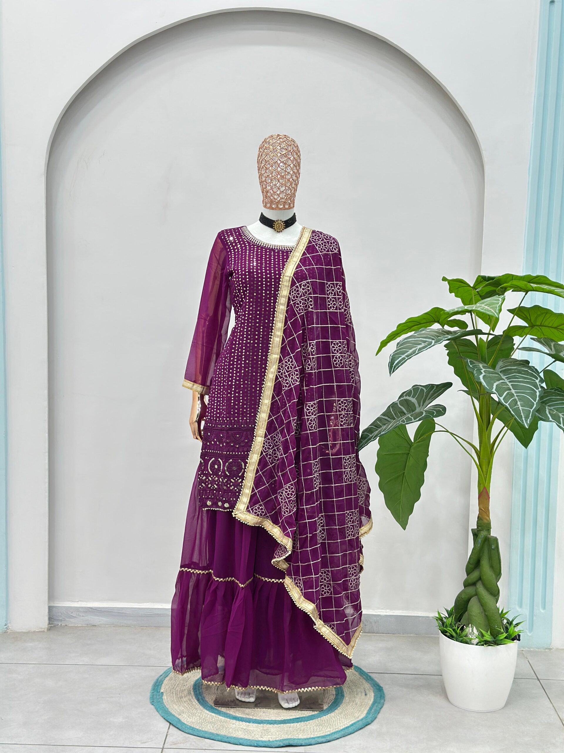 5065 Beautiful embroidery with sequence Pakistani Sharara Suit — Wholesale Readymade Suit, Vardan Ethnic wholesale from Surat — view 12