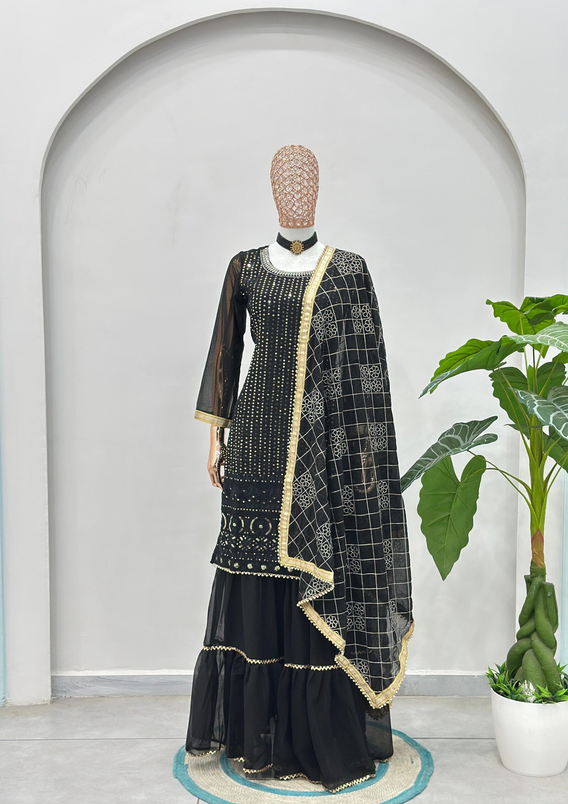 5065 Beautiful embroidery with sequence Pakistani Sharara Suit — Wholesale Readymade Suit, Vardan Ethnic wholesale from Surat — view 10