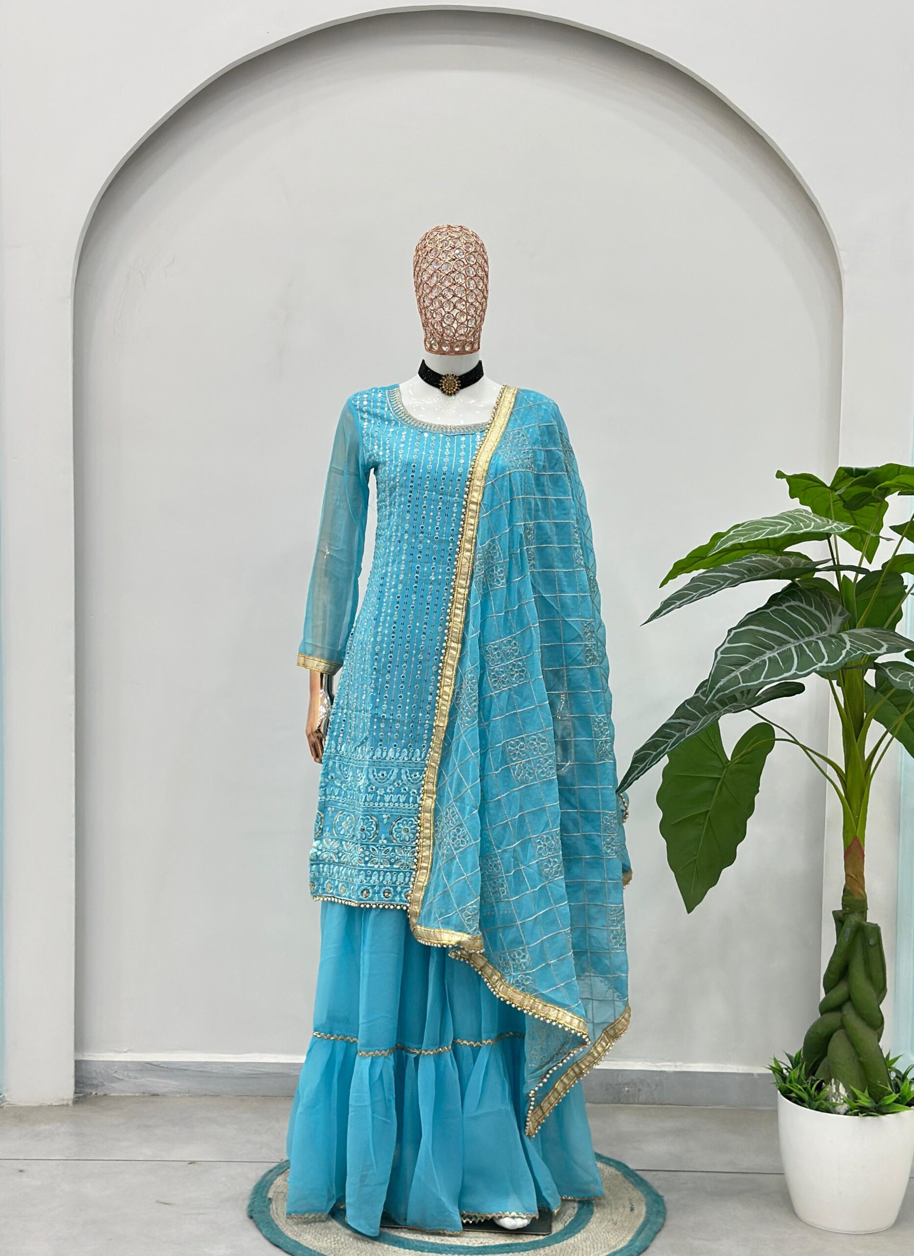 5065 Beautiful embroidery with sequence Pakistani Sharara Suit — Wholesale Readymade Suit, Vardan Ethnic wholesale from Surat — view 8