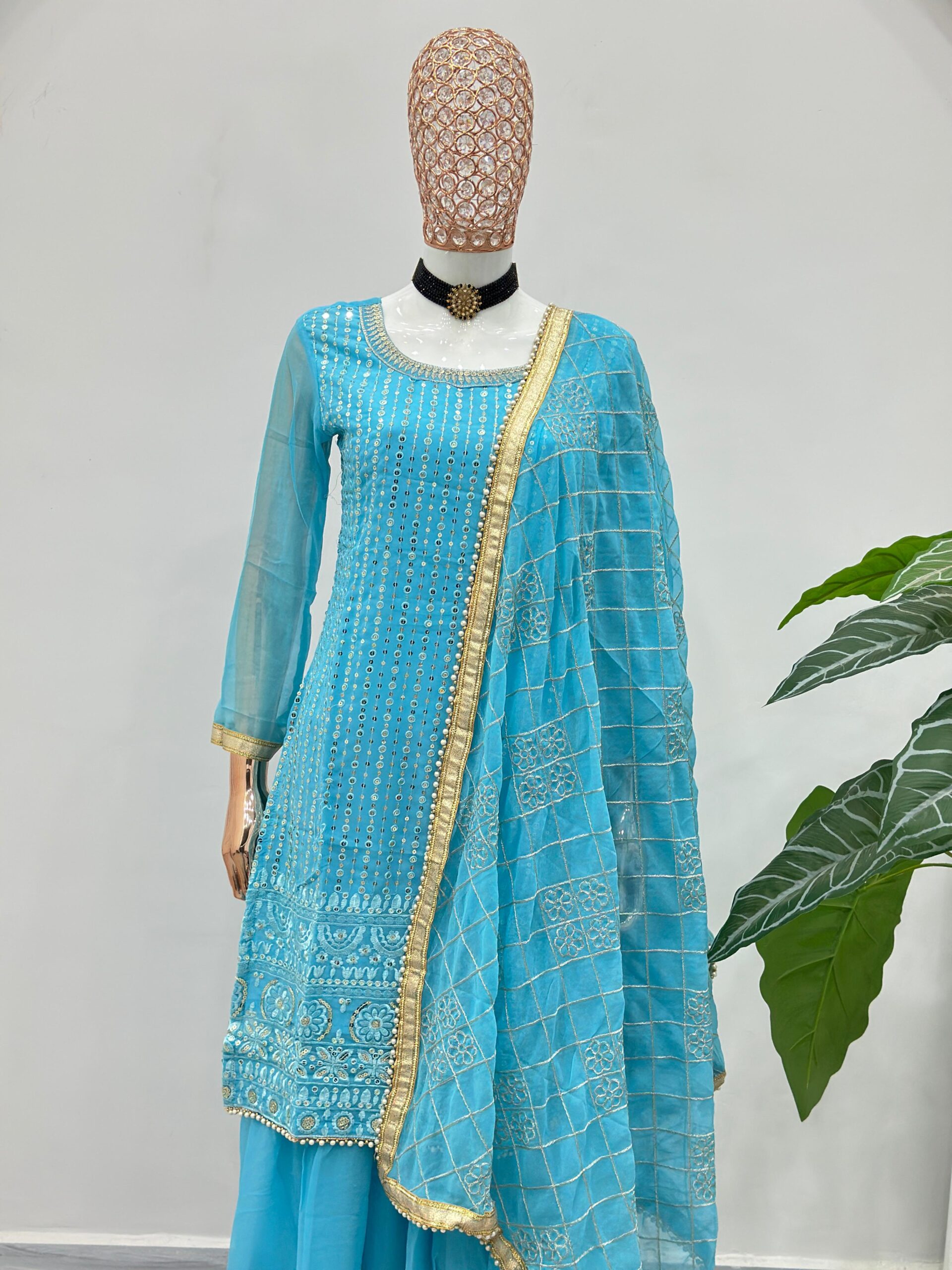 5065 Beautiful embroidery with sequence Pakistani Sharara Suit — Wholesale Readymade Suit, Vardan Ethnic wholesale from Surat — view 7