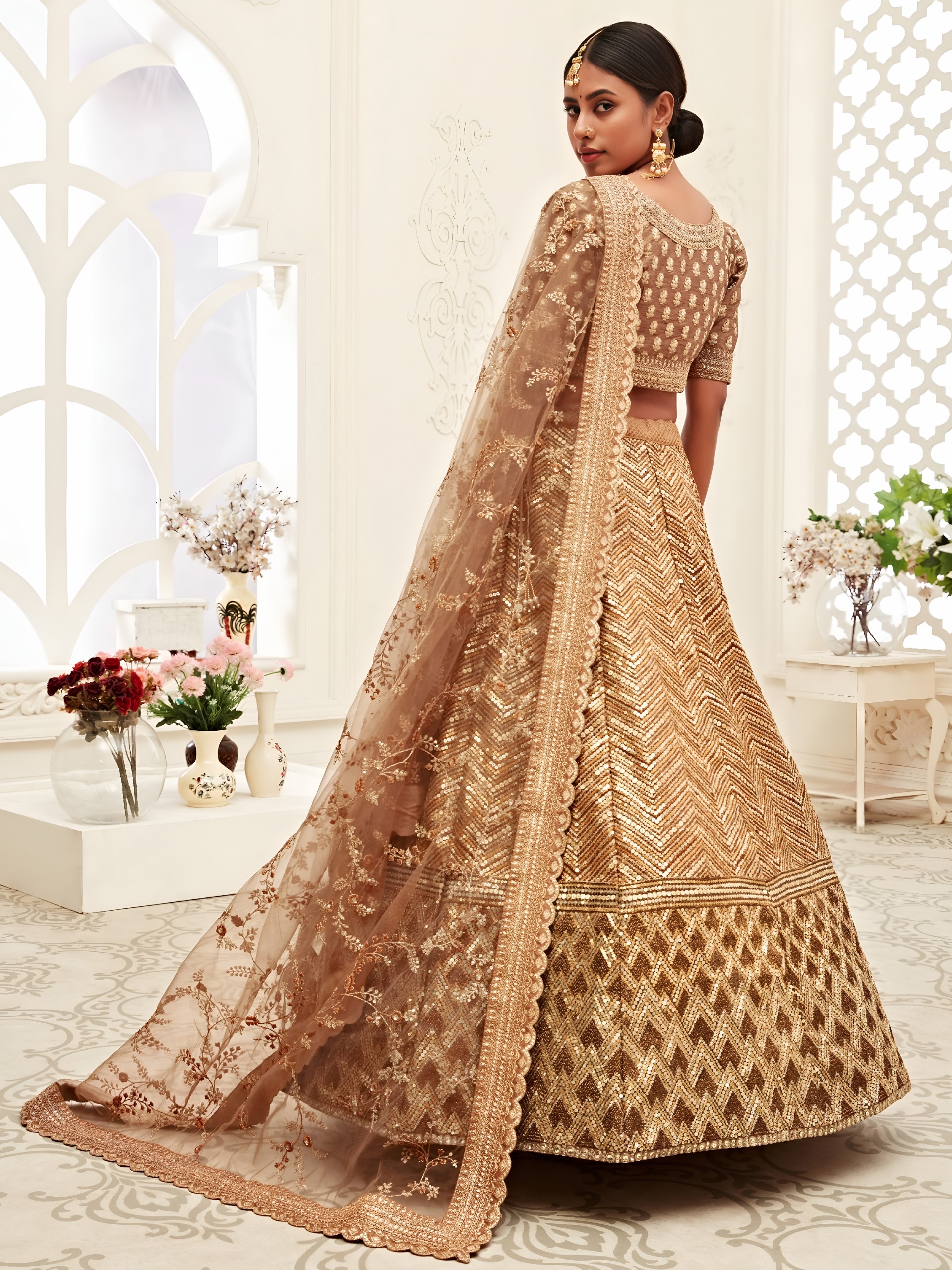 Wedding Champagne Gold Sequin Lehenga with Designer Blouse — Wholesale Lehenga, Zeel wholesale from Surat — view 4