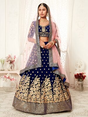 Royal Blue Velvet Bridal with Zari & Sequins Work Designer Lehenga Set