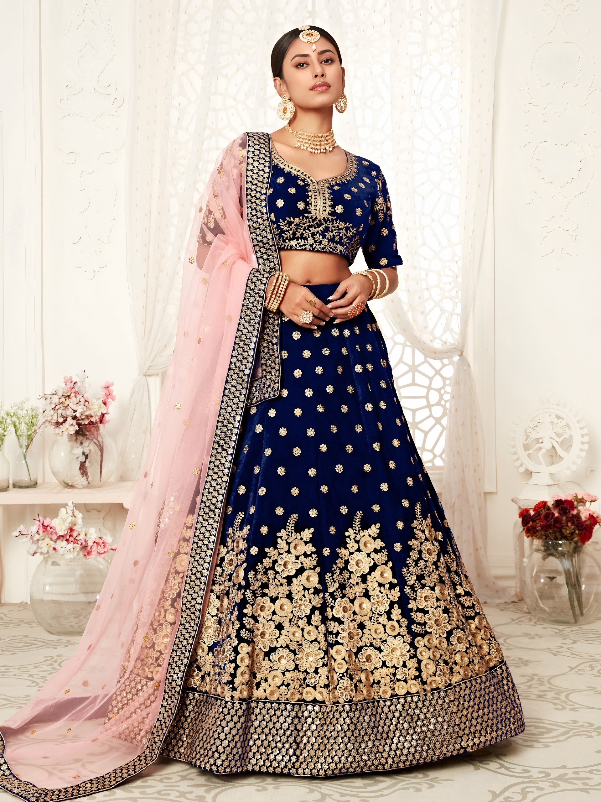 Royal Blue Velvet Bridal with Zari &amp; Sequins Work Designer Lehenga Set — Wholesale Readymade Suit, Zeel wholesale from Surat — view 5