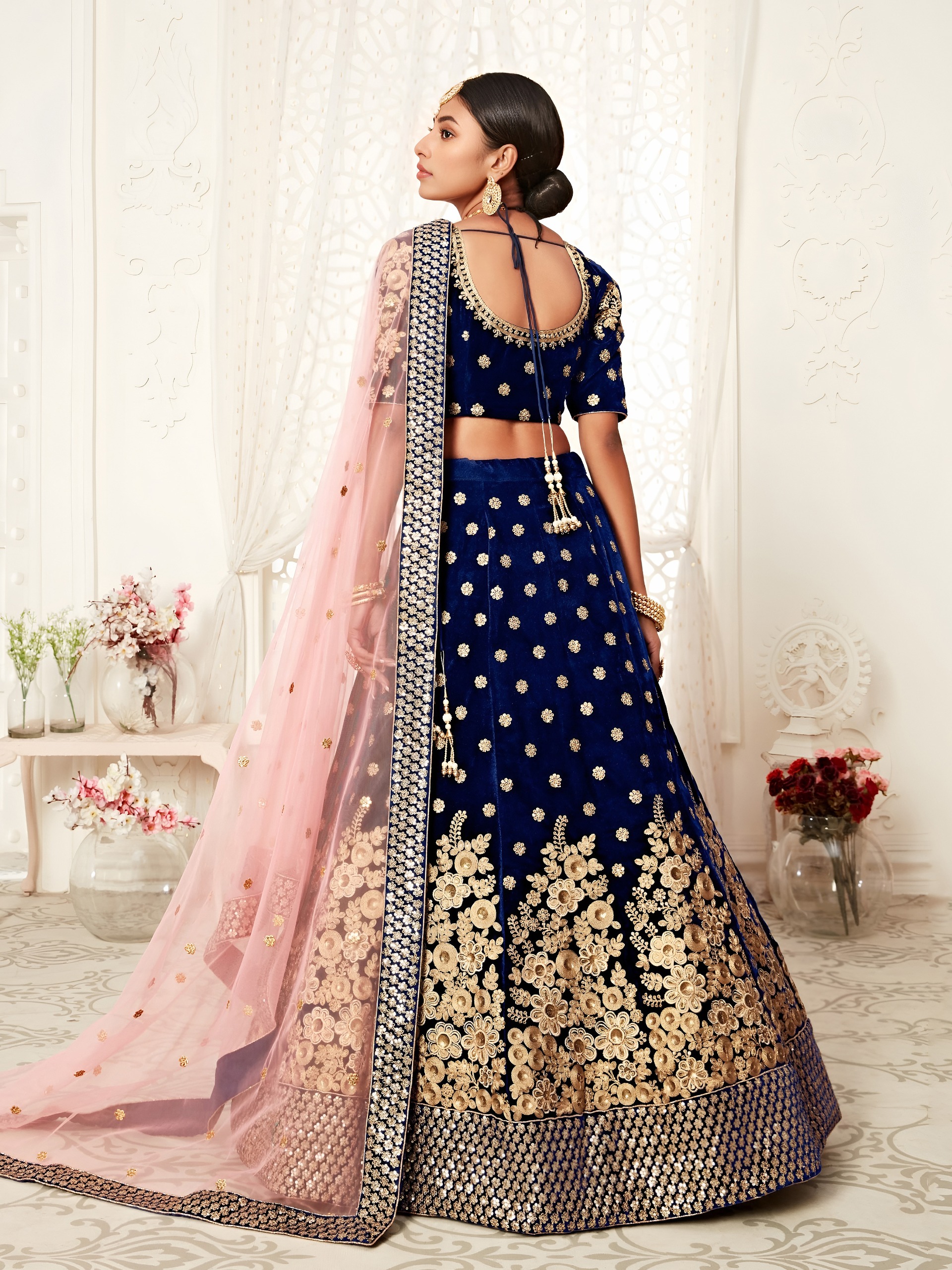 Royal Blue Velvet Bridal with Zari &amp; Sequins Work Designer Lehenga Set — Wholesale Readymade Suit, Zeel wholesale from Surat — view 3