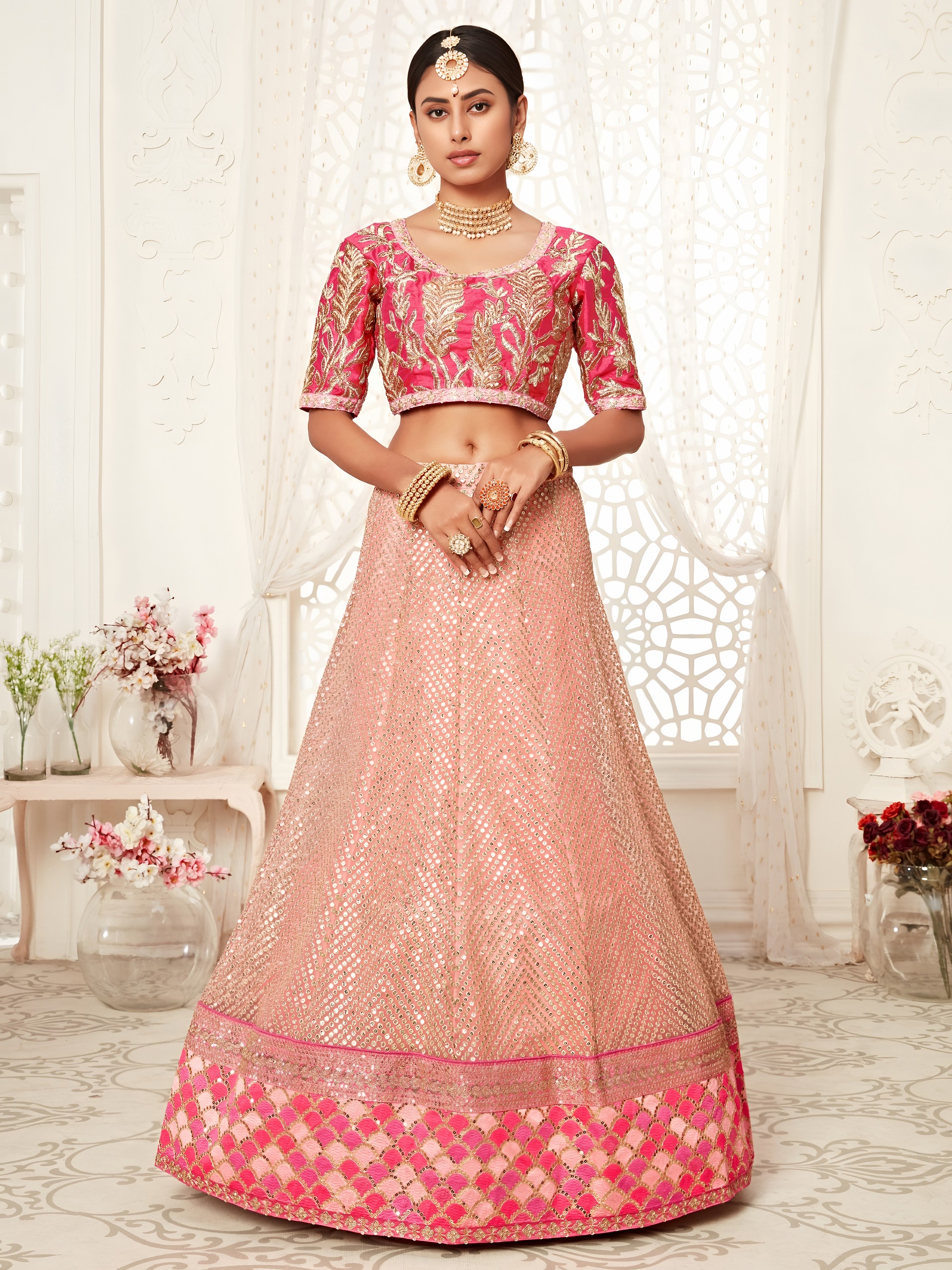Blush Pink Soft Net Bridal with Zari &amp; Sequins Work  Designer Wedding Lehenga Set — Wholesale Lehenga, Zeel wholesale from Surat — view 3