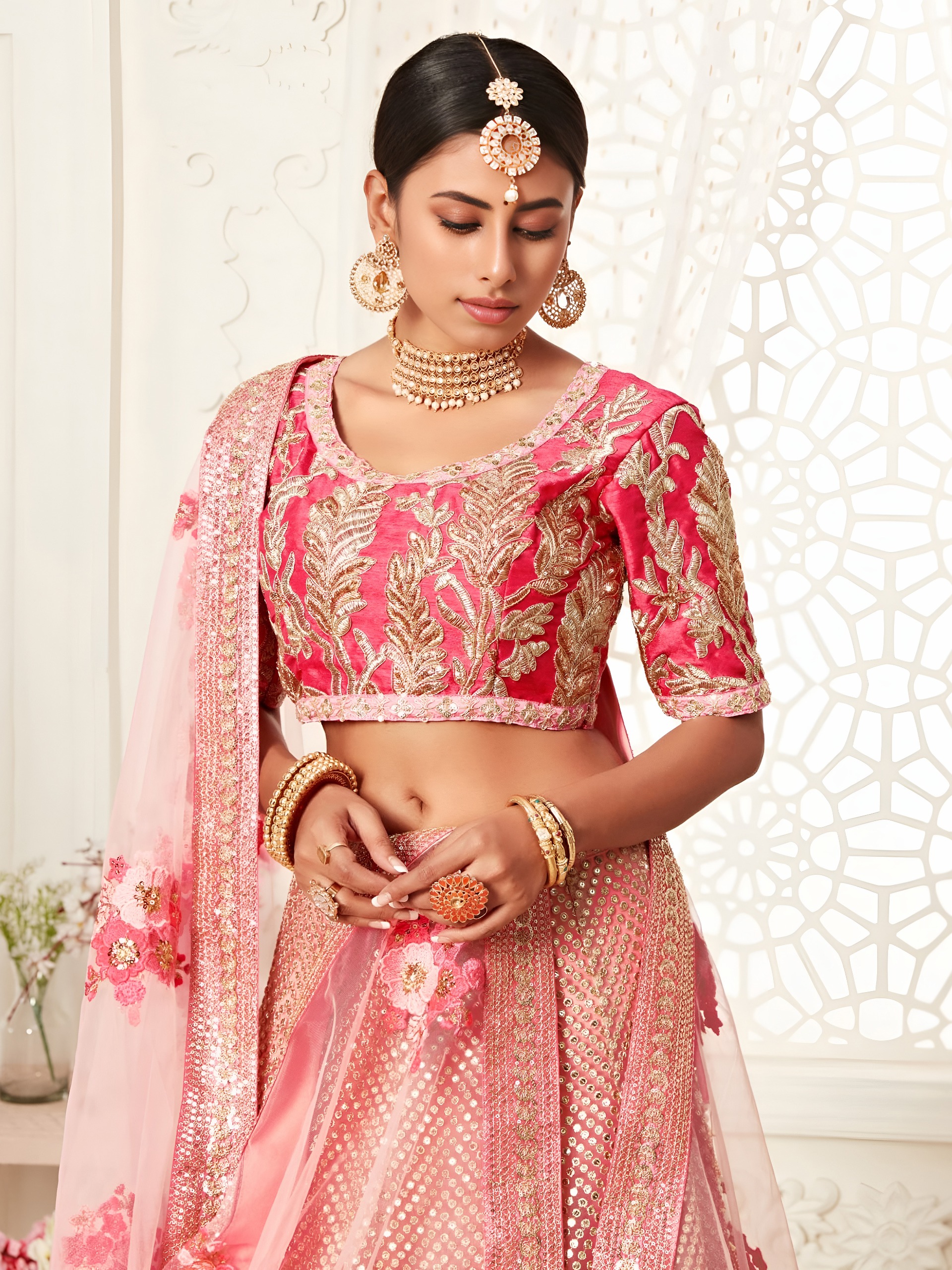Blush Pink Soft Net Bridal with Zari &amp; Sequins Work  Designer Wedding Lehenga Set — Wholesale Lehenga, Zeel wholesale from Surat — view 6