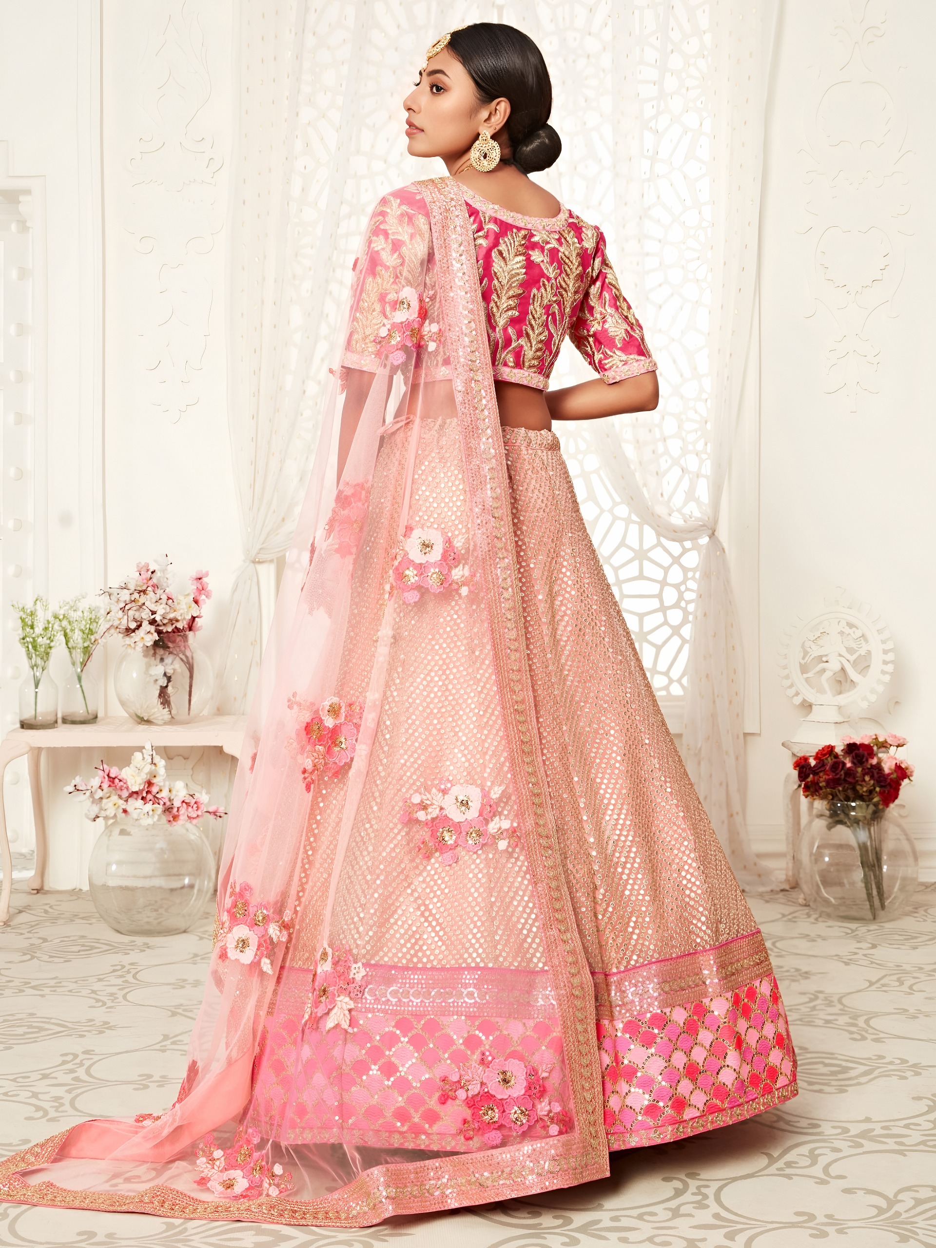 Blush Pink Soft Net Bridal with Zari &amp; Sequins Work  Designer Wedding Lehenga Set — Wholesale Lehenga, Zeel wholesale from Surat — view 4