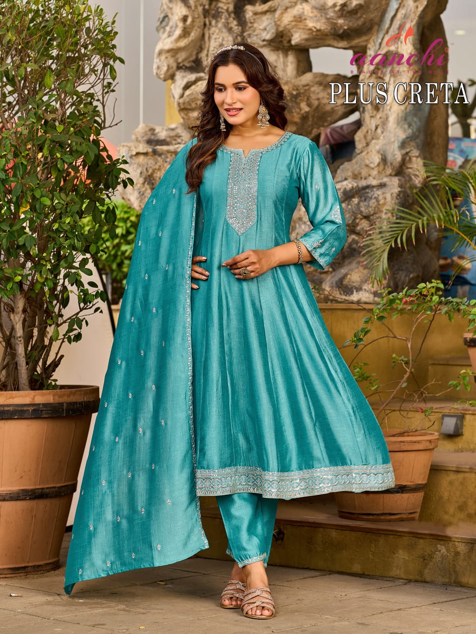 Aanchi Plus Size Creata Vichitra Silk Kurti Set Wholesale Collection — Wholesale Readymade Suit, MPA wholesale from Surat — view 3