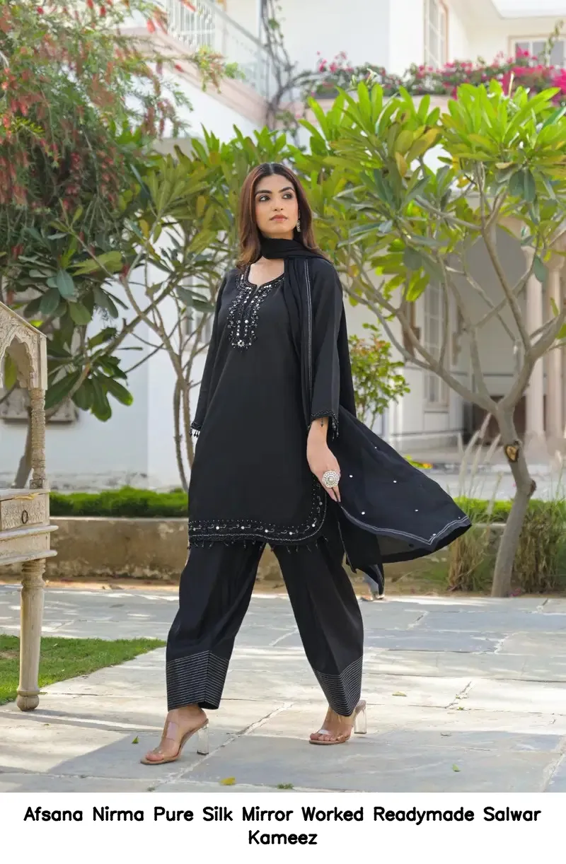 Afsana Nirma Pure Silk Mirror Worked Readymade Salwar Kameez — Wholesale Readymade Pakistani Suits, Afsana wholesale from Surat - Gallery Image 2