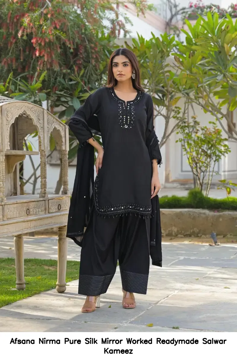 Afsana Nirma Pure Silk Mirror Worked Readymade Salwar Kameez — Wholesale Readymade Pakistani Suits, Afsana wholesale from Surat - Gallery Image 3