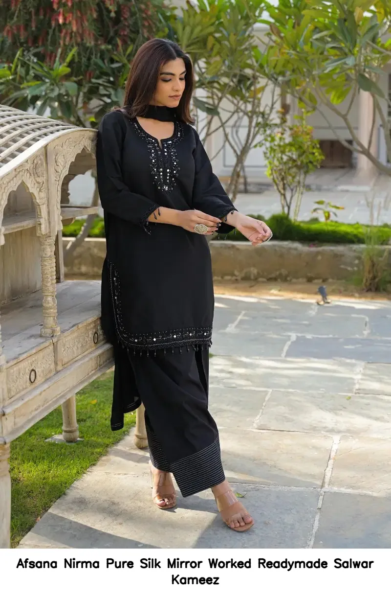 Afsana Nirma Pure Silk Mirror Worked Readymade Salwar Kameez — Wholesale Readymade Pakistani Suits, Afsana wholesale from Surat - Gallery Image 5