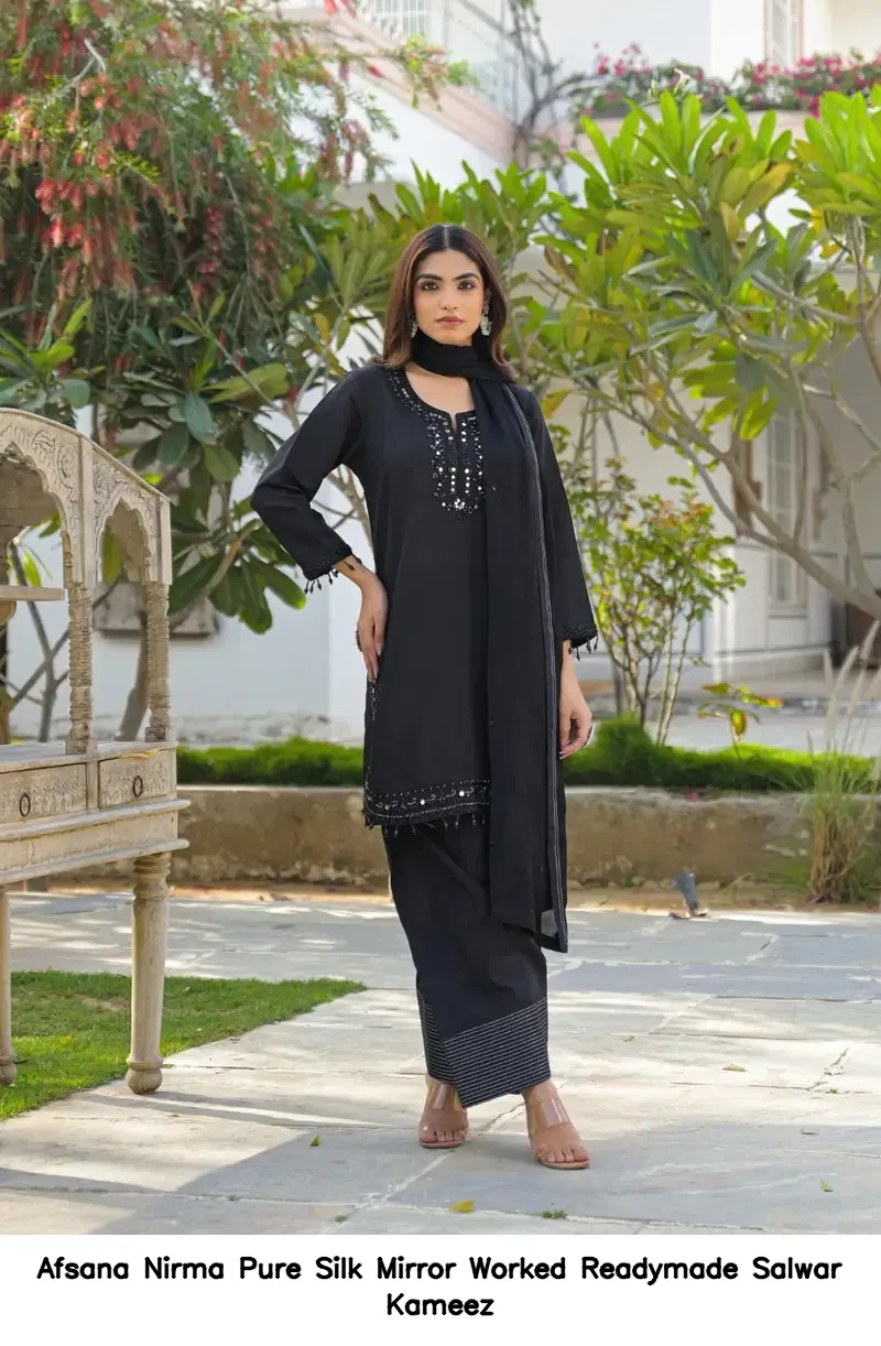Afsana Nirma Pure Silk Mirror Worked Readymade Salwar Kameez — Wholesale Readymade Pakistani Suits, Afsana wholesale from Surat — view 6