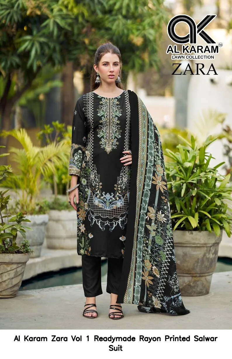 Al Karam Zara Vol 1 Readymade Rayon Printed Salwar Suit — Wholesale Readymade Pakistani Suits, Al wholesale from Surat - Gallery Image 2