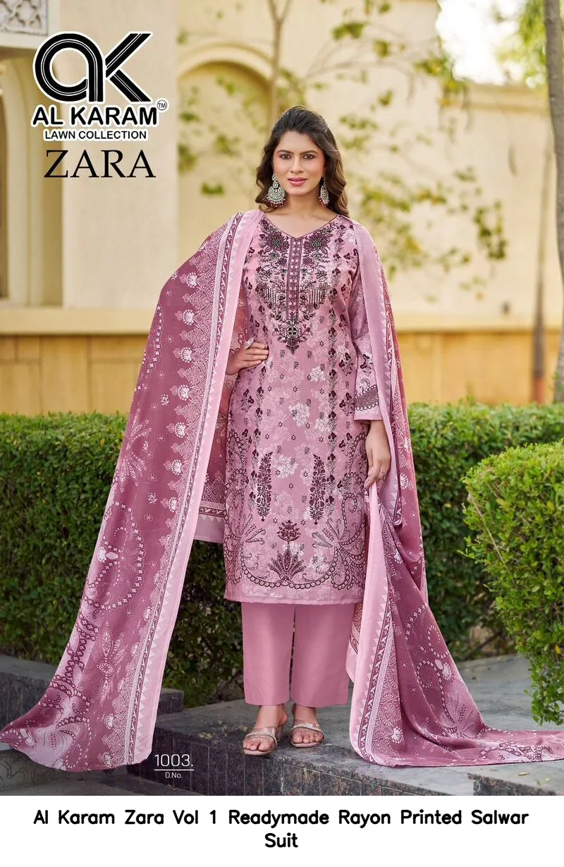 Al Karam Zara Vol 1 Readymade Rayon Printed Salwar Suit — Wholesale Readymade Pakistani Suits, Al wholesale from Surat — view 3