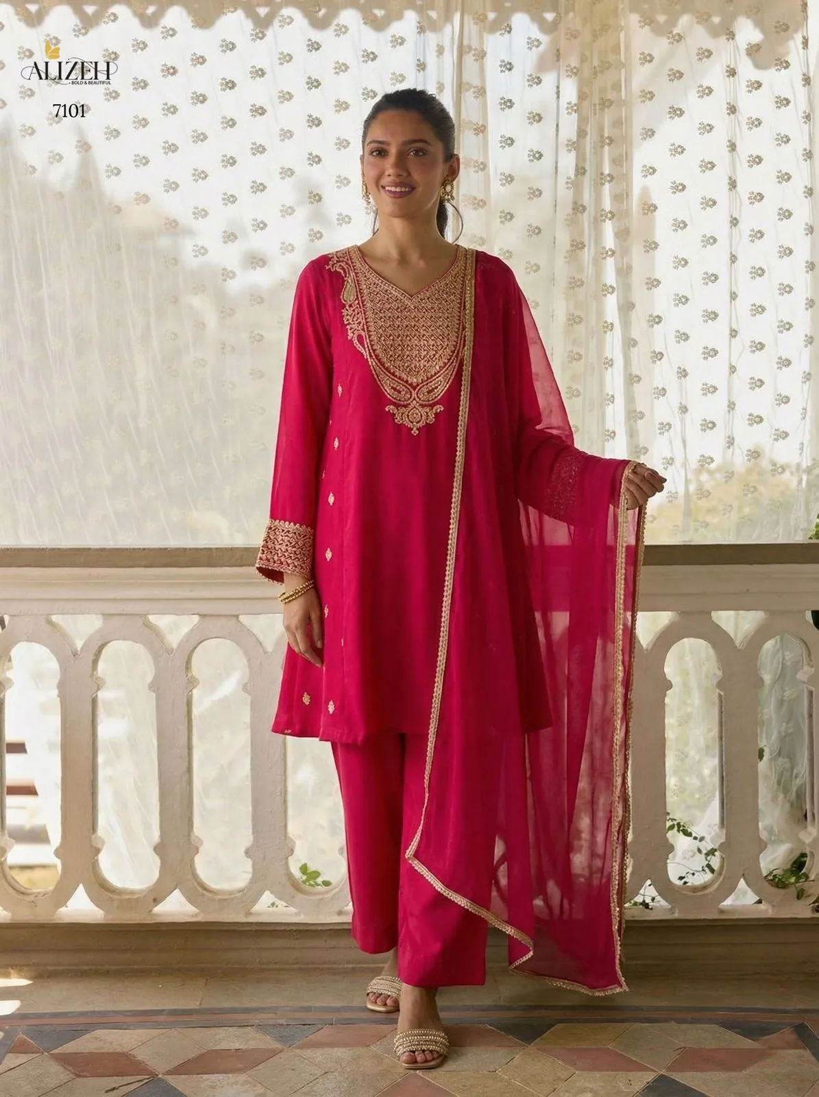 Alizeh 7099 To 7101 Cotton Silk Designer Readymade Salwar Suit — Wholesale Salwar Suits, Alizeh wholesale from Surat — view 1