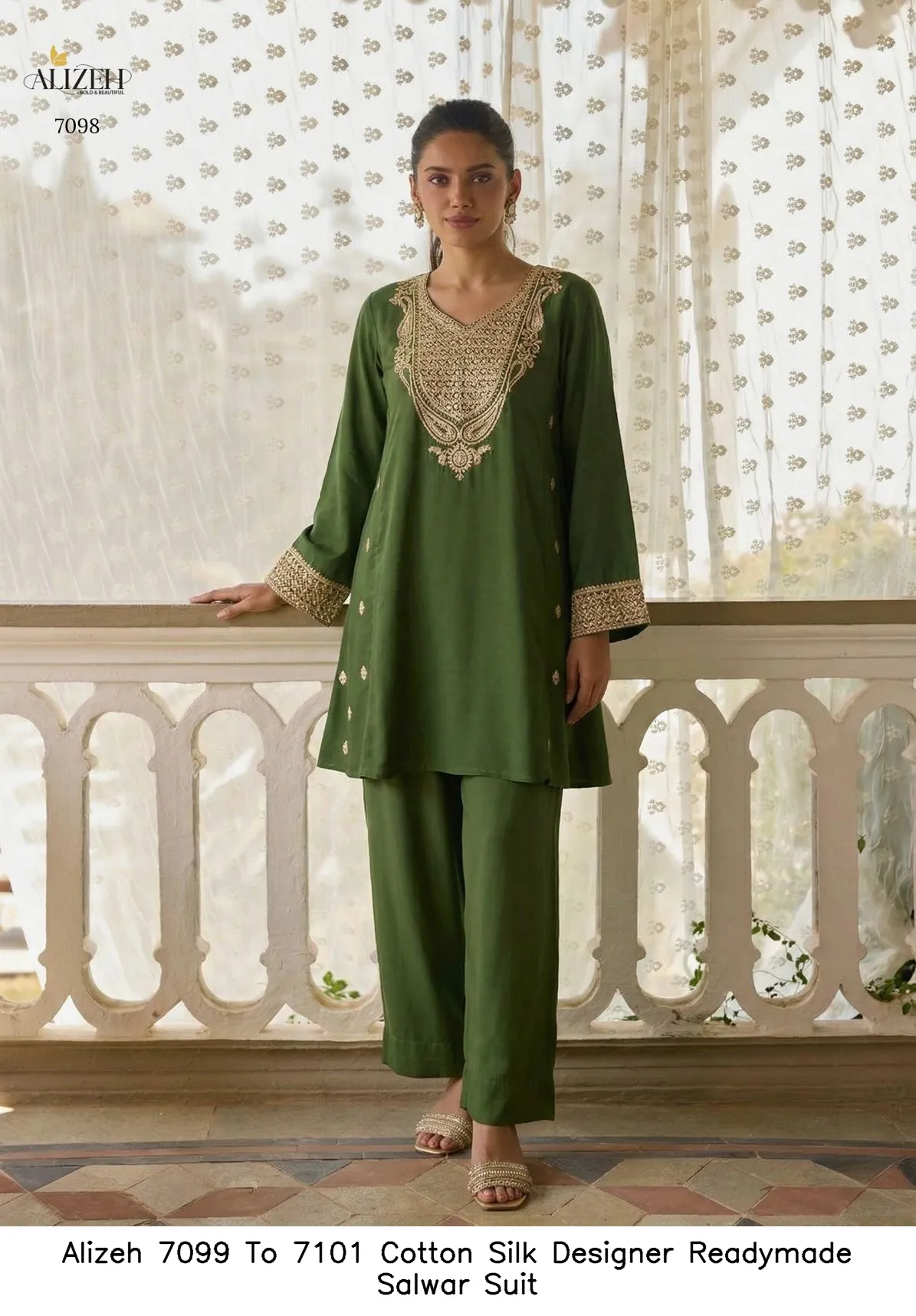 Alizeh 7099 To 7101 Cotton Silk Designer Readymade Salwar Suit — Wholesale Salwar Suits, Alizeh wholesale from Surat — view 2