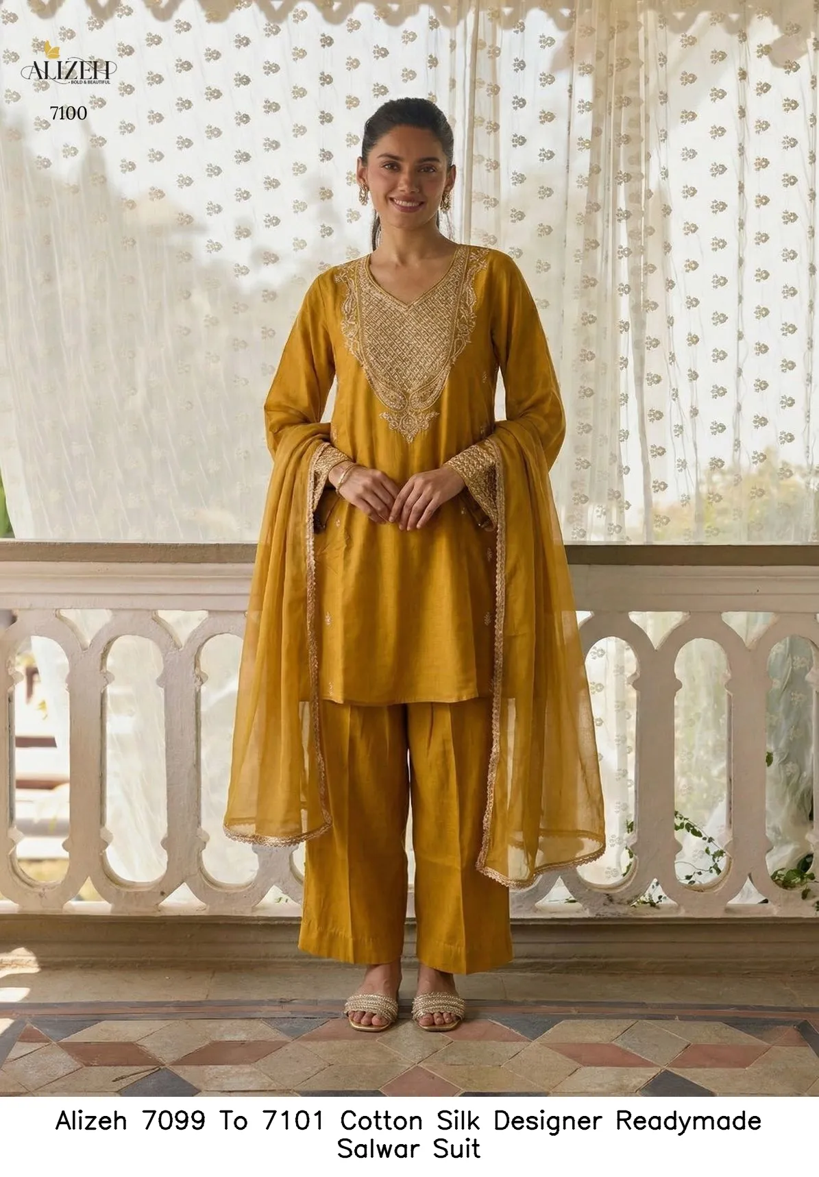 Alizeh 7099 To 7101 Cotton Silk Designer Readymade Salwar Suit — Wholesale Salwar Suits, Alizeh wholesale from Surat — view 3