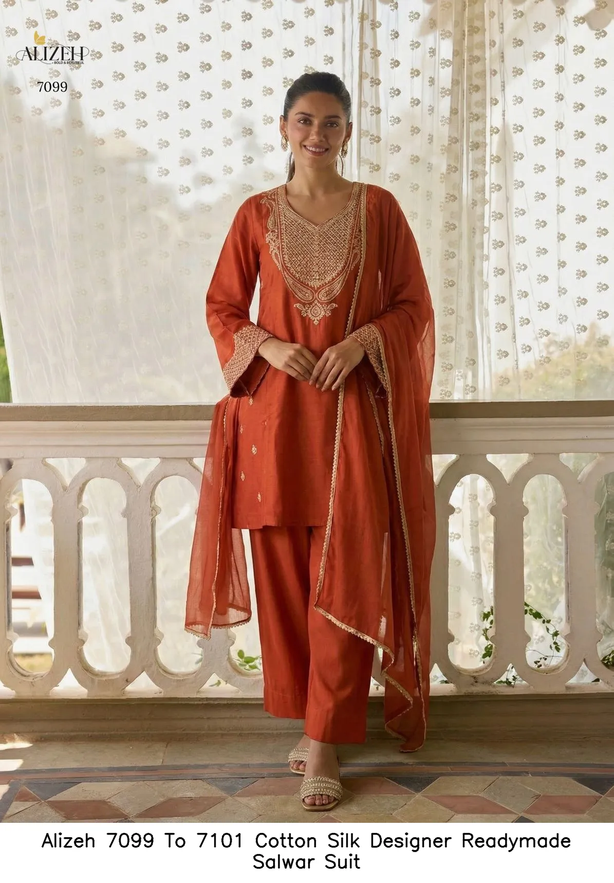 Alizeh 7099 To 7101 Cotton Silk Designer Readymade Salwar Suit — Wholesale Salwar Suits, Alizeh wholesale from Surat — view 4